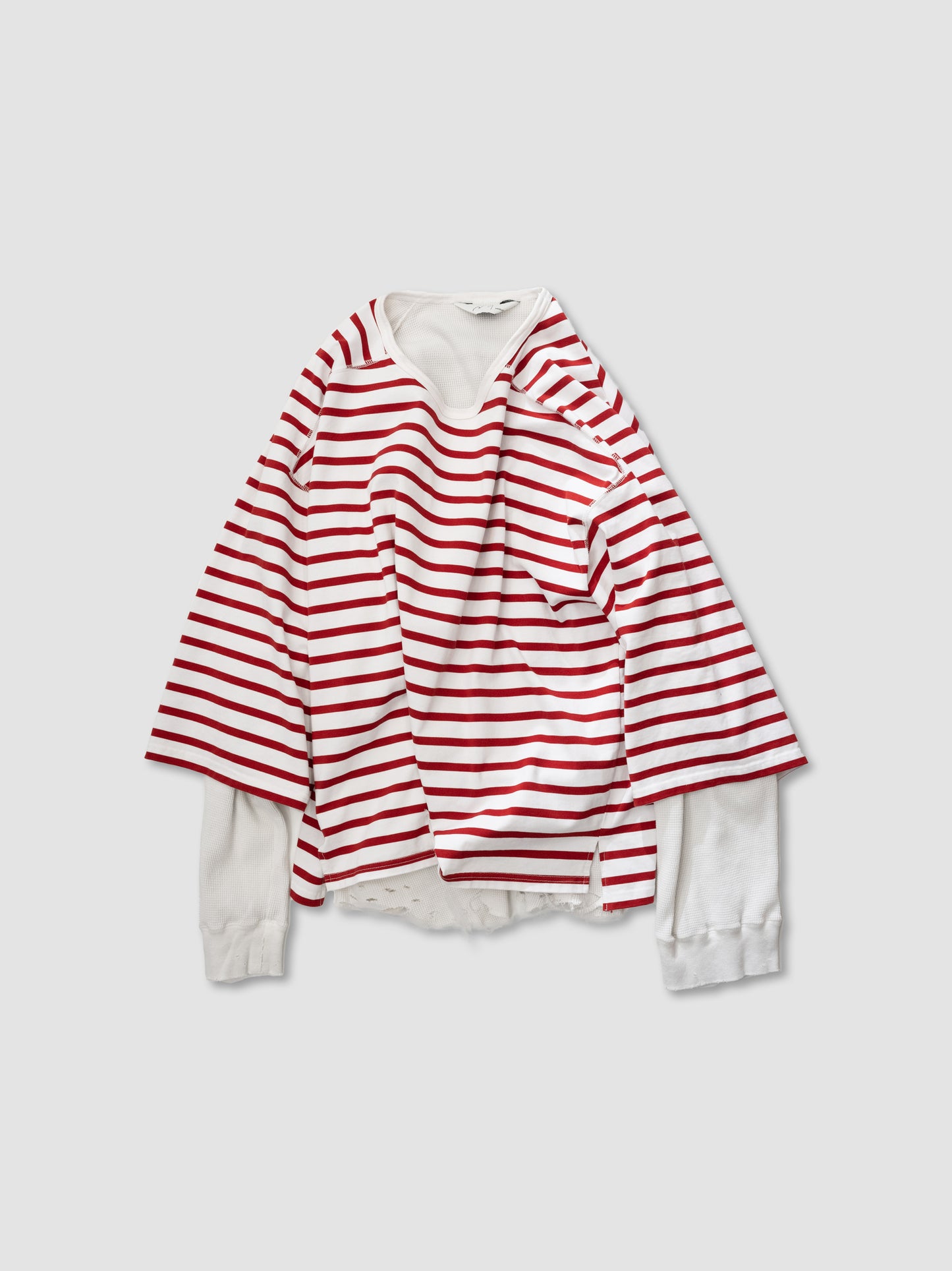 ANCELLM / BORDER LAYERED LS SHIRT -WHITE/RED