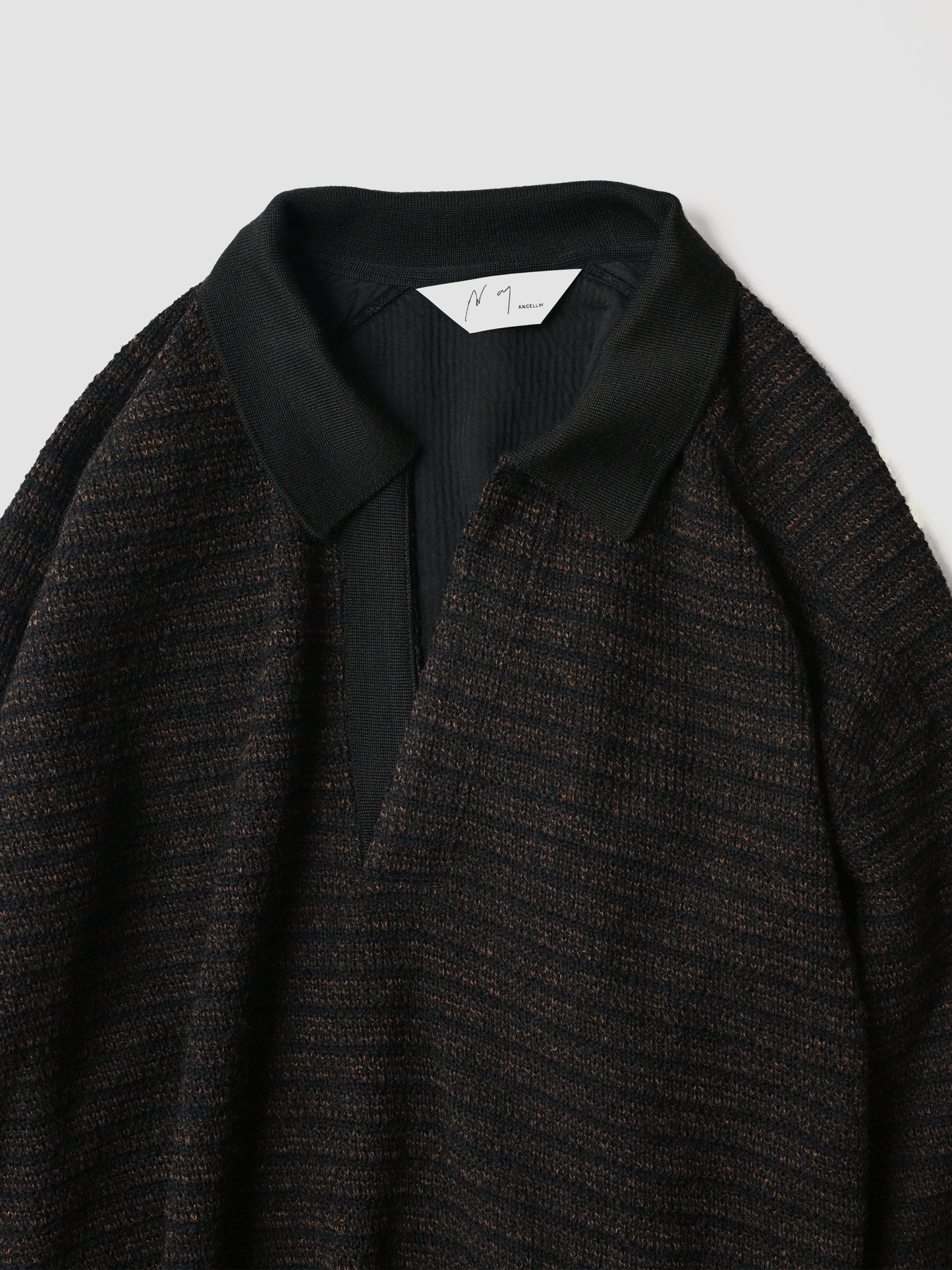 ANCELLM / WOOL BORDER SKIPPER SHIRT -BLACK