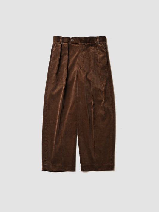 BISOWN / CORDUROY 2TUCK WIDE TROUSERS - BROWN