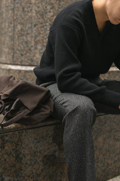 Slopeslow / cross V neck sweater -BLACK