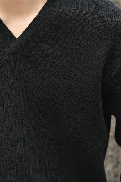 Slopeslow / cross V neck sweater -BLACK
