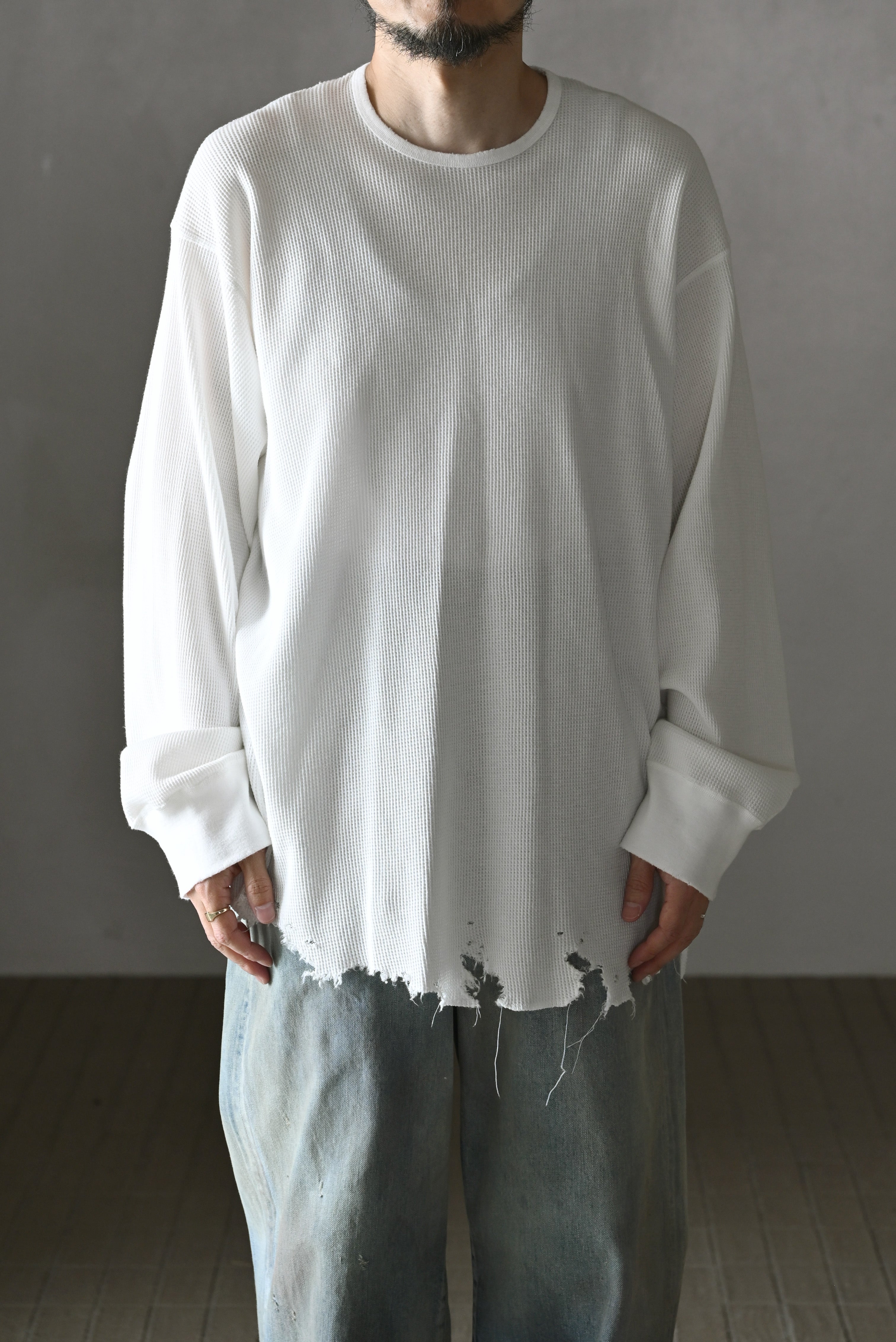 ANCELLM DAMAGE WAFFLE CREW LS ホワイト サイズ1 ANCELLM / DAMAGE WAFFLE CREW LS -WHITE – and father