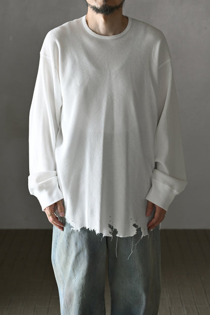 ANCELLM / DAMAGE WAFFLE CREW LS -WHITE