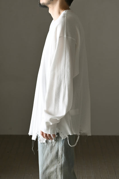ANCELLM / DAMAGE WAFFLE CREW LS -WHITE