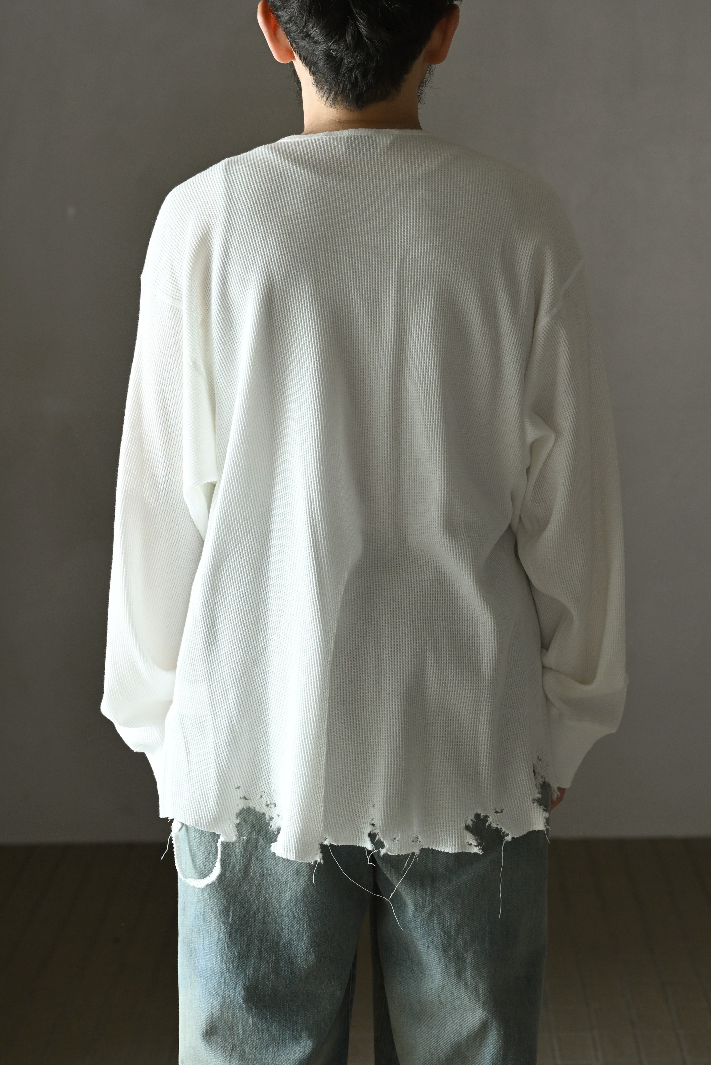ANCELLM / DAMAGE WAFFLE CREW LS -WHITE – and father