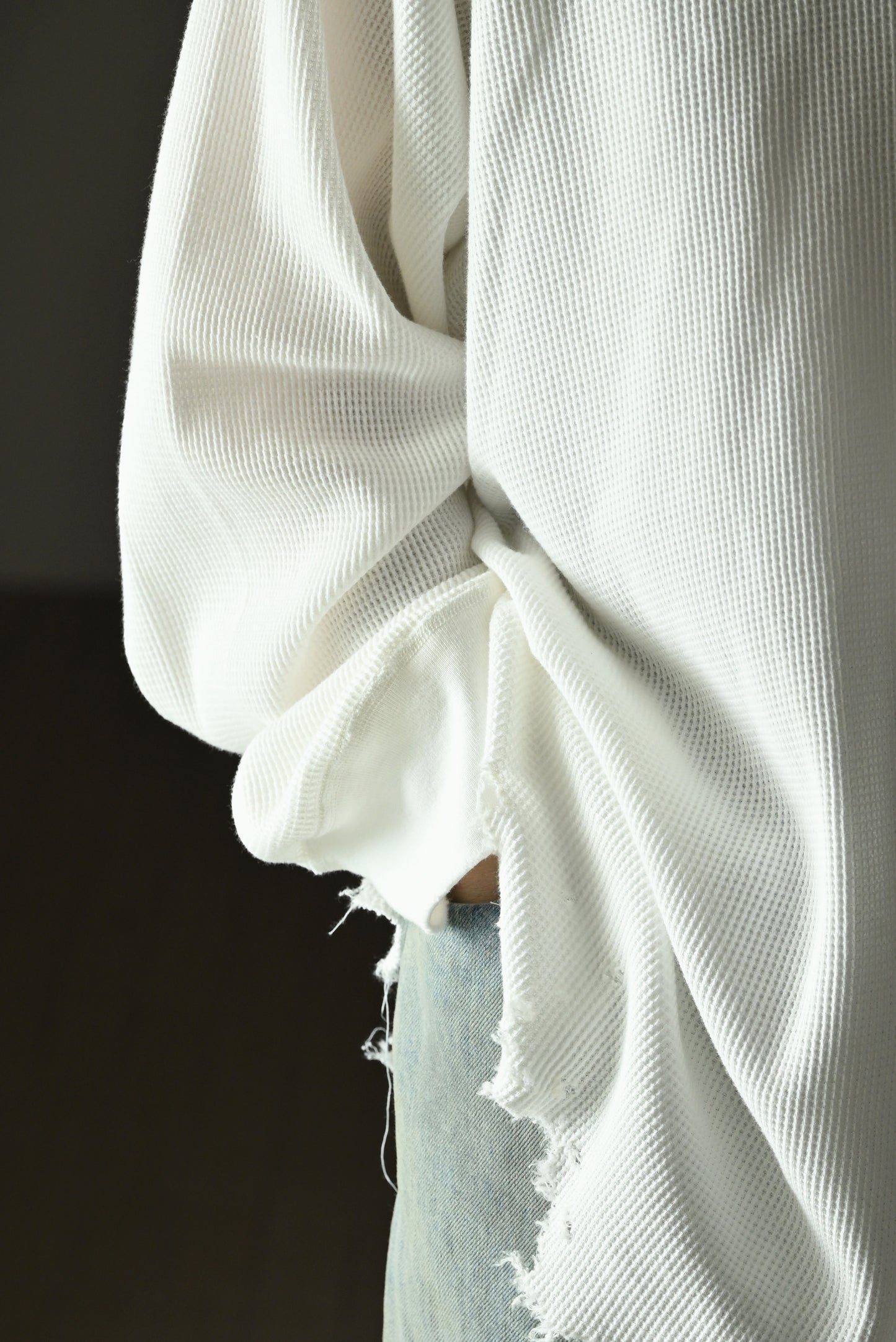 ANCELLM / DAMAGE WAFFLE CREW LS -WHITE