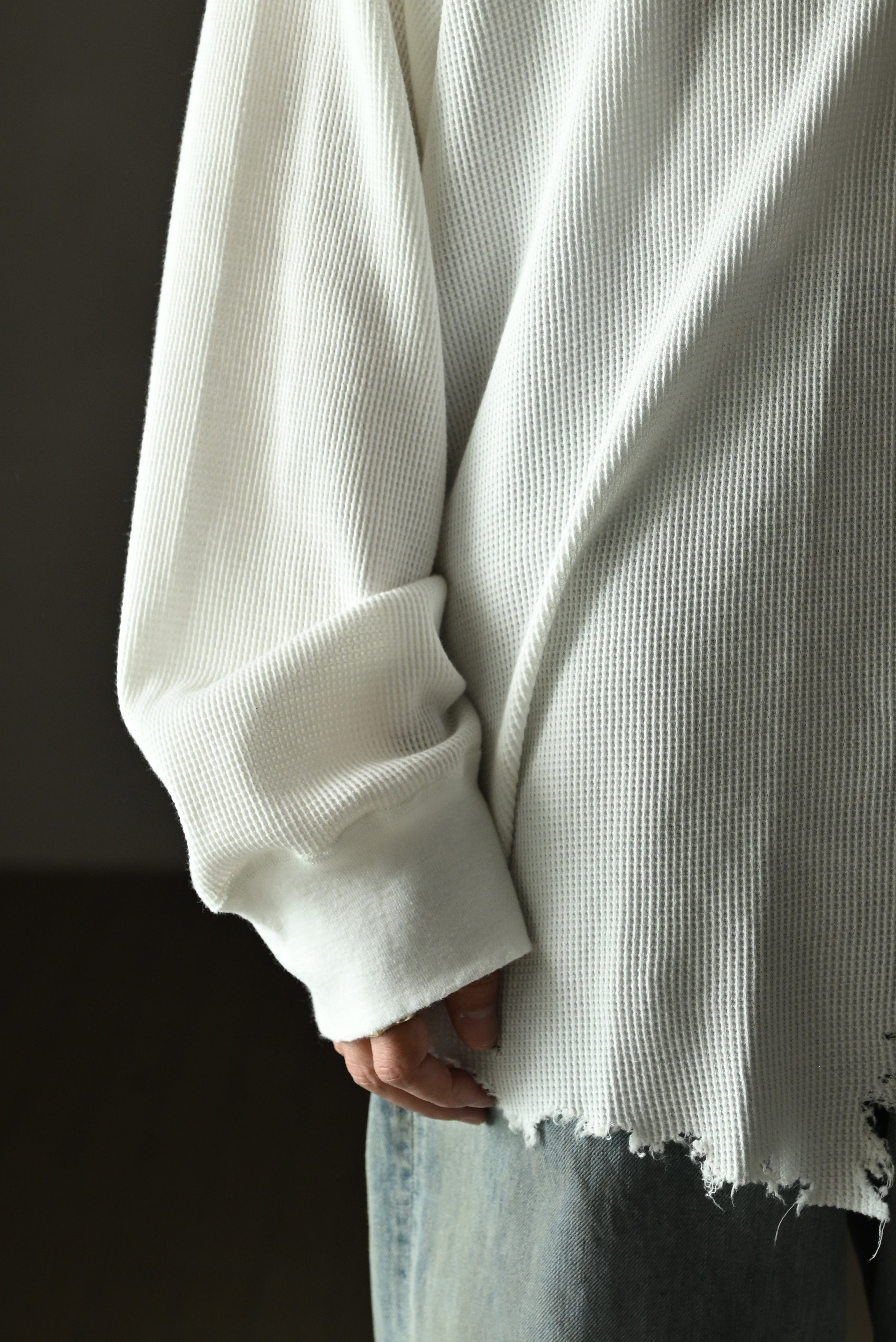 ANCELLM / DAMAGE WAFFLE CREW LS -WHITE – and father