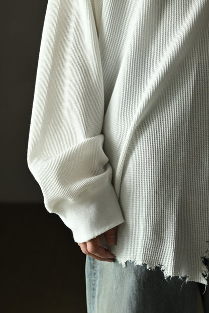ANCELLM / DAMAGE WAFFLE CREW LS -WHITE