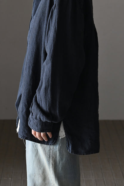 ANCELLM / AGING LINEN CROSS-LINE SHIRT -NAVY