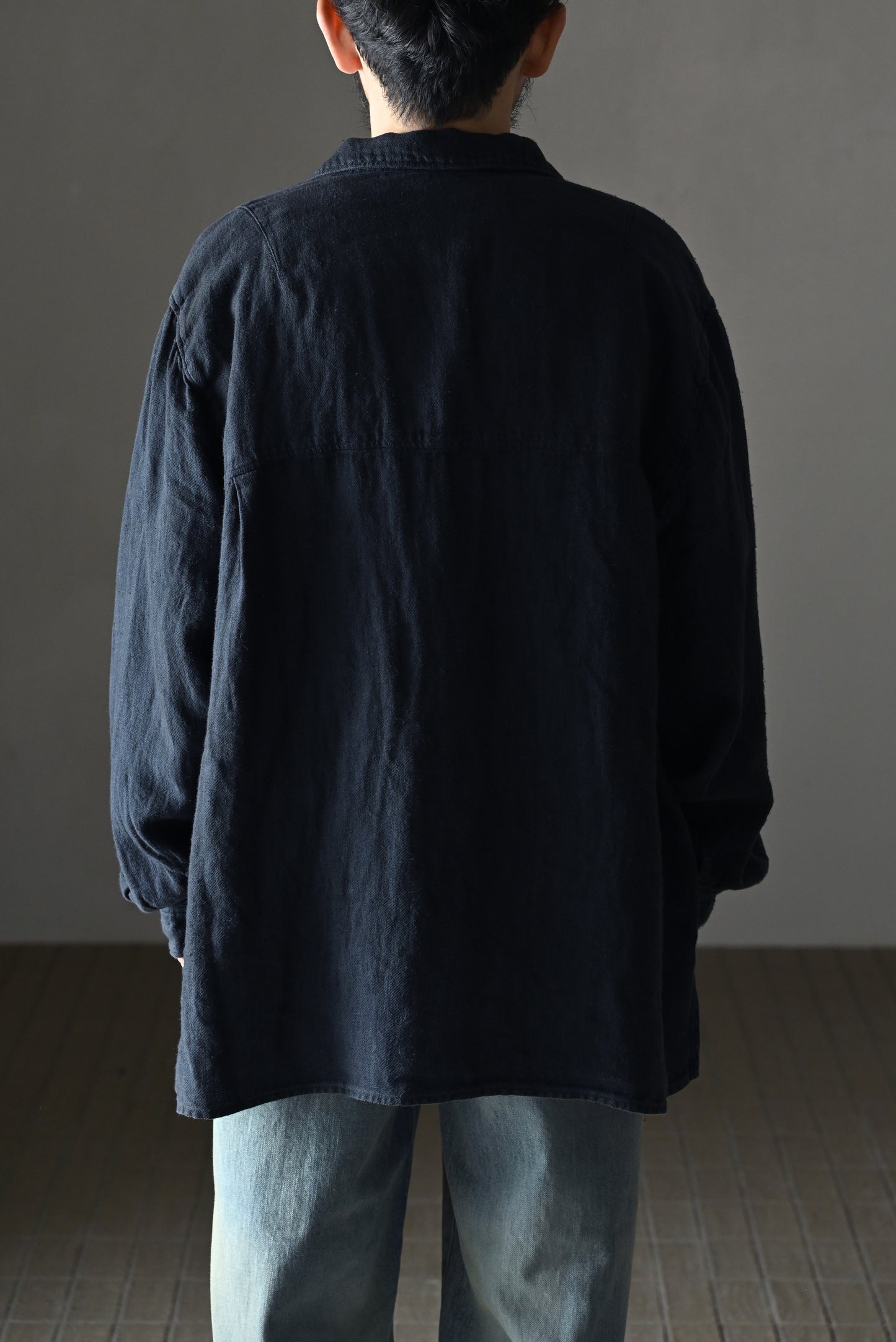 ANCELLM / AGING LINEN CROSS-LINE SHIRT -NAVY