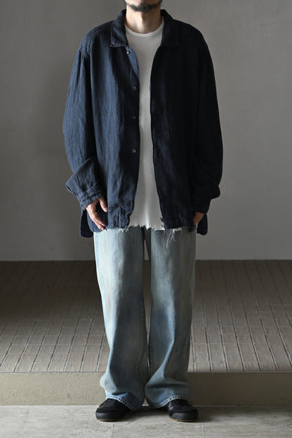 ANCELLM / AGING LINEN CROSS-LINE SHIRT -NAVY