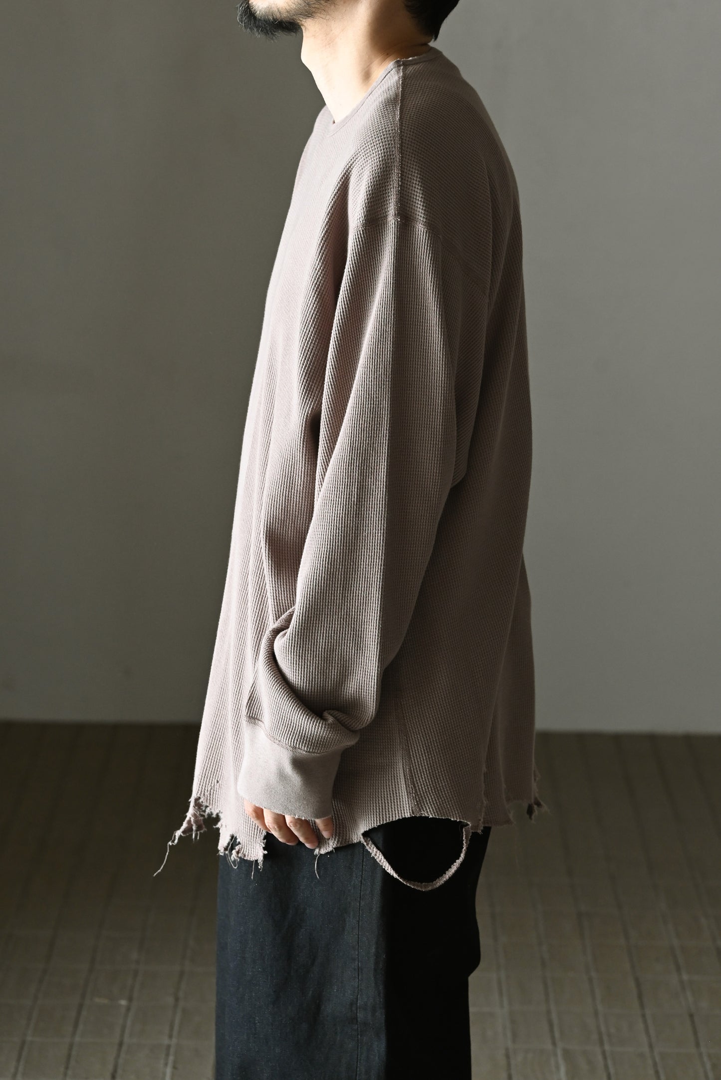 ANCELLM / DAMAGE WAFFLE CREW LS -P.BEIGE