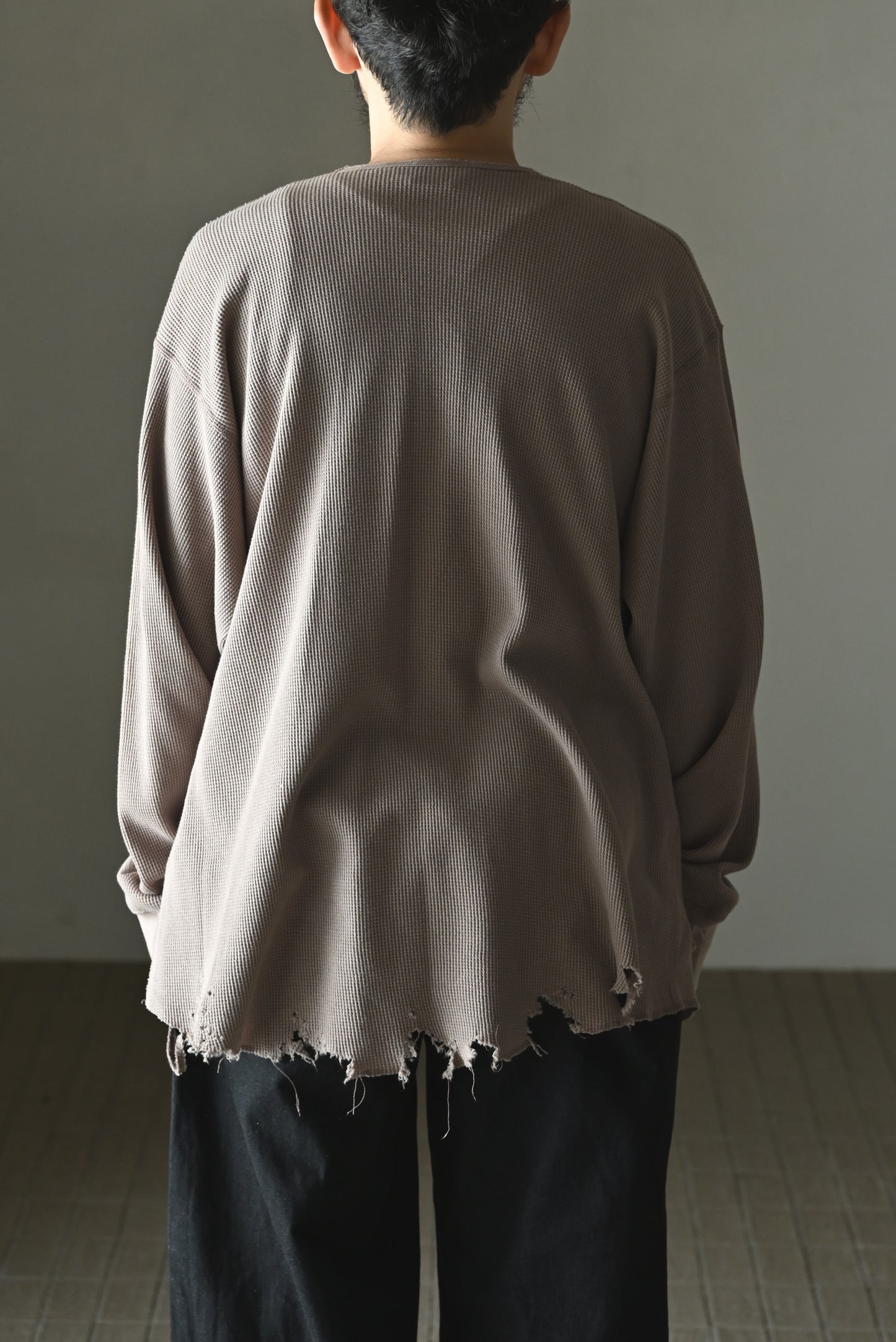 ANCELLM / DAMAGE WAFFLE CREW LS -P.BEIGE