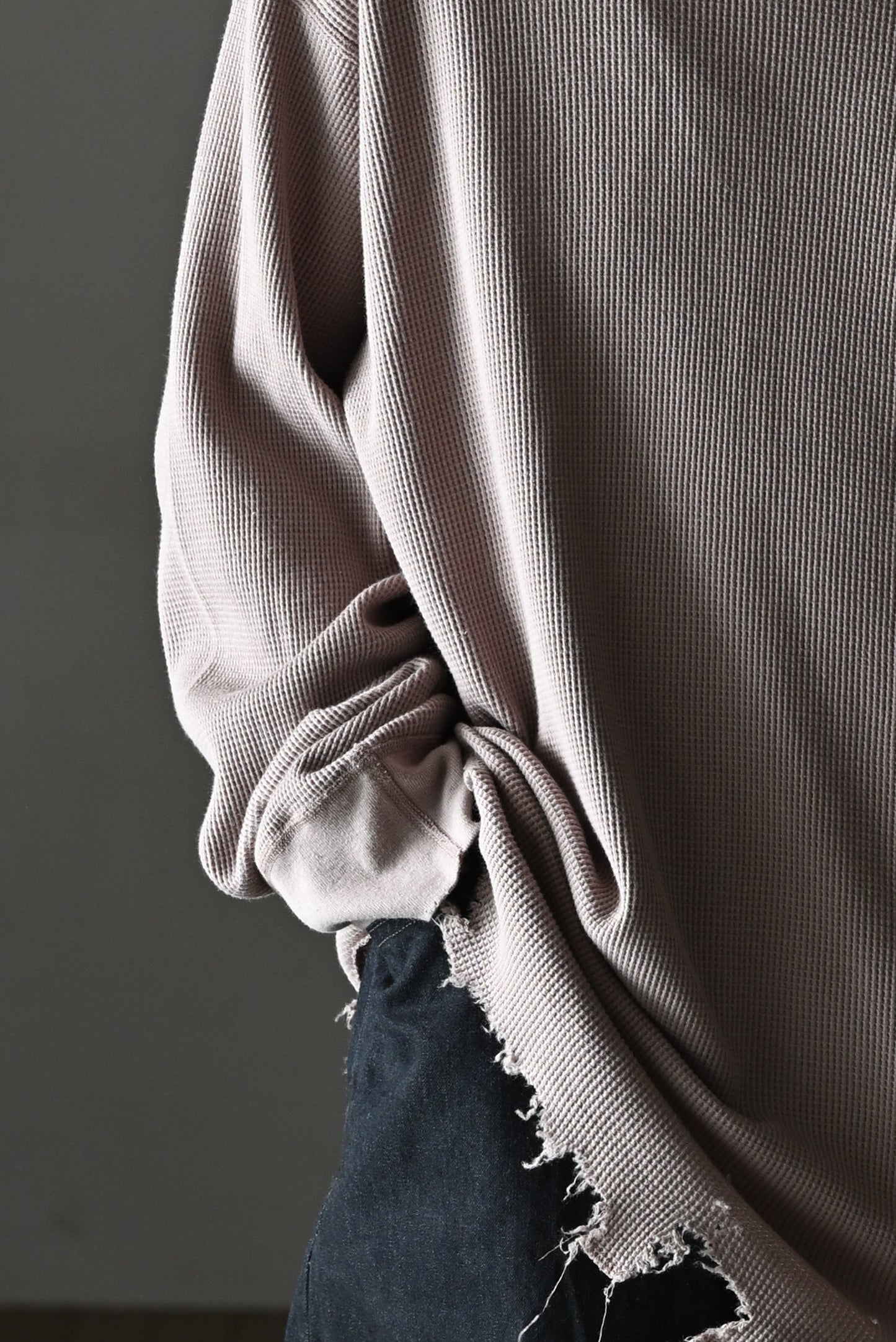 ANCELLM / DAMAGE WAFFLE CREW LS -P.BEIGE