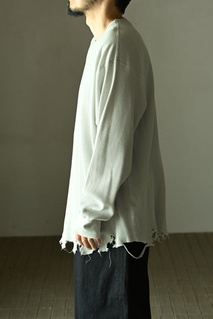 ANCELLM / DAMAGE WAFFLE CREW LS -GREIGE
