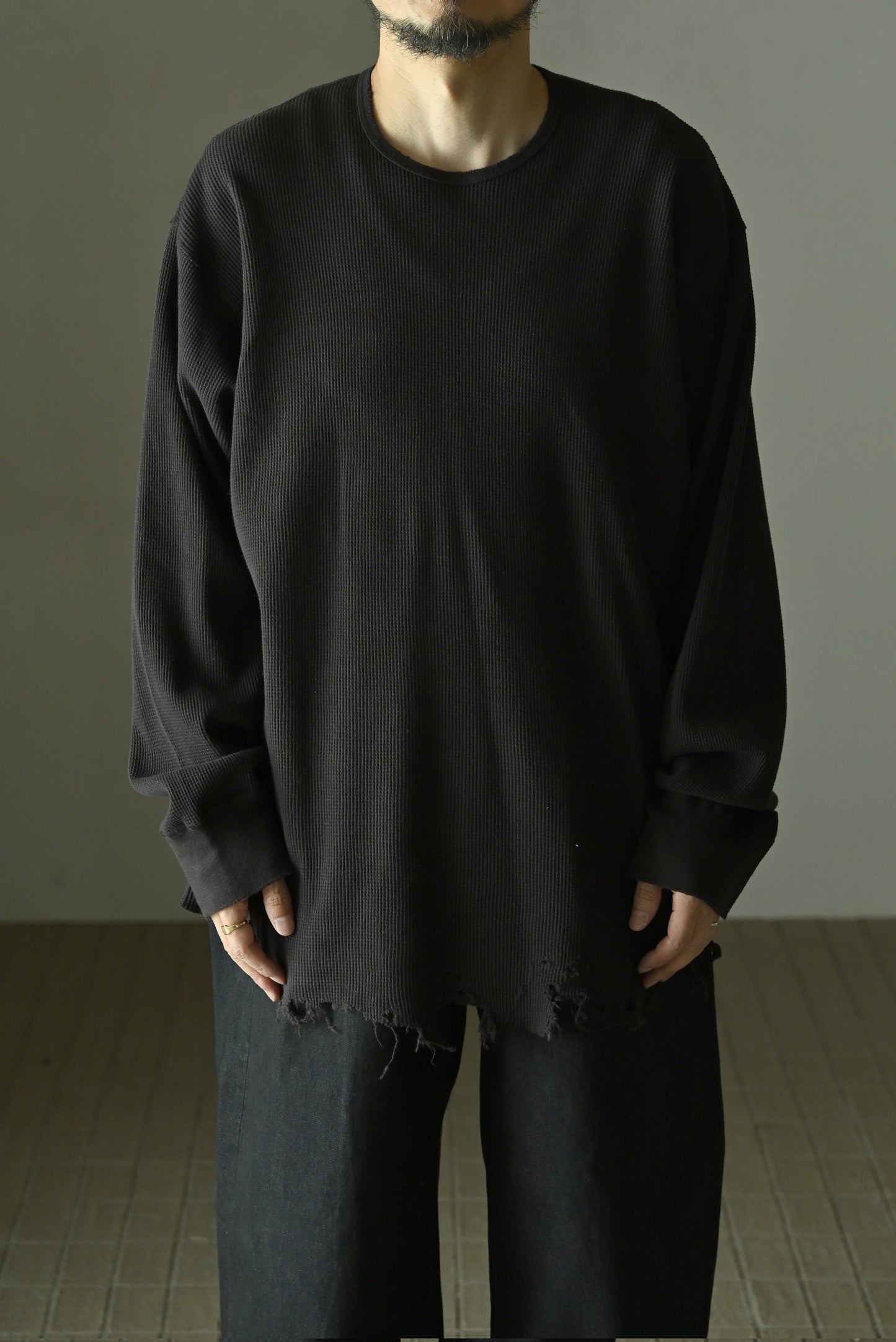ANCELLM / DAMAGE WAFFLE CREW LS -D.BROWN