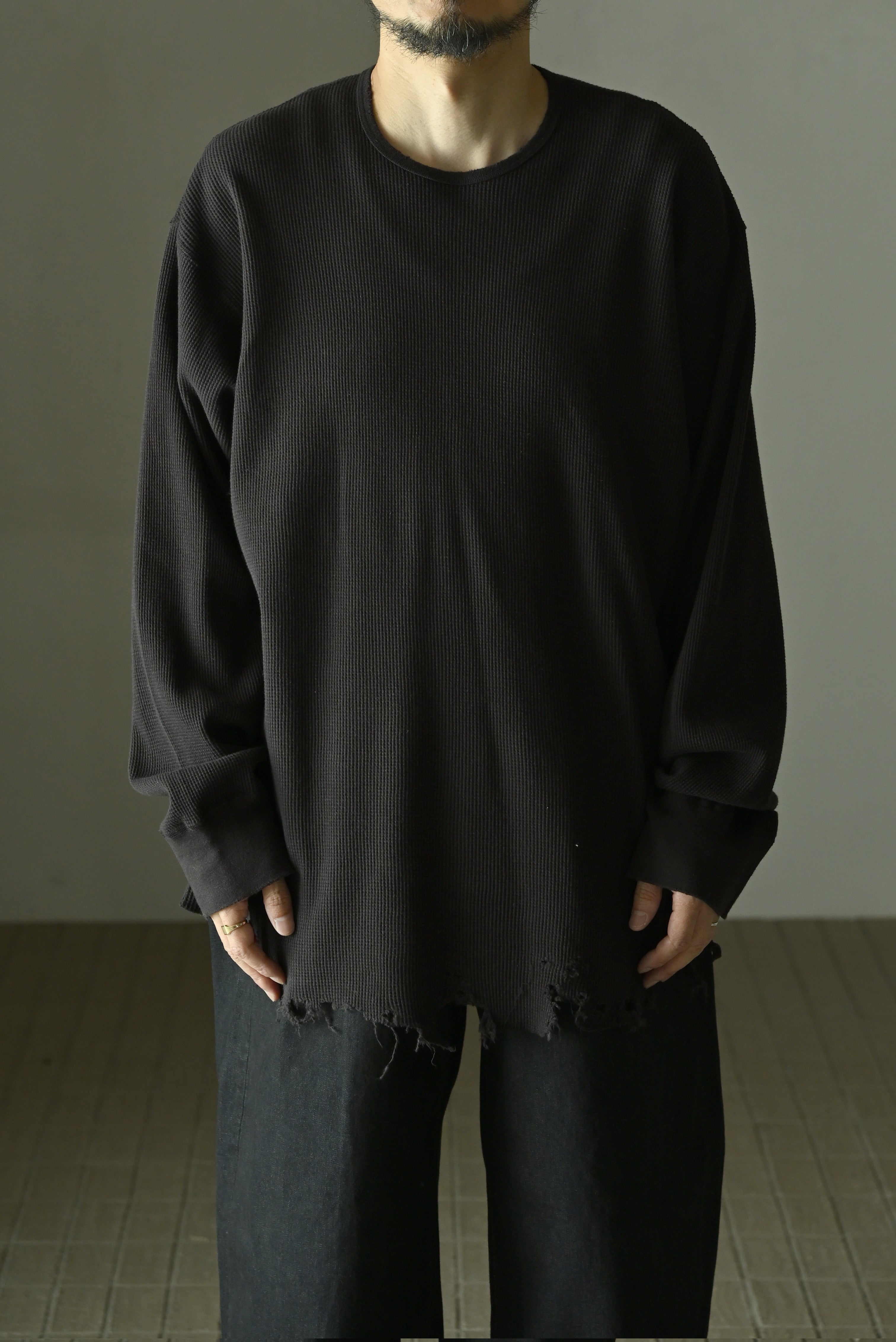 ANCELLM / DAMAGE WAFFLE CREW LS -D.BROWN
