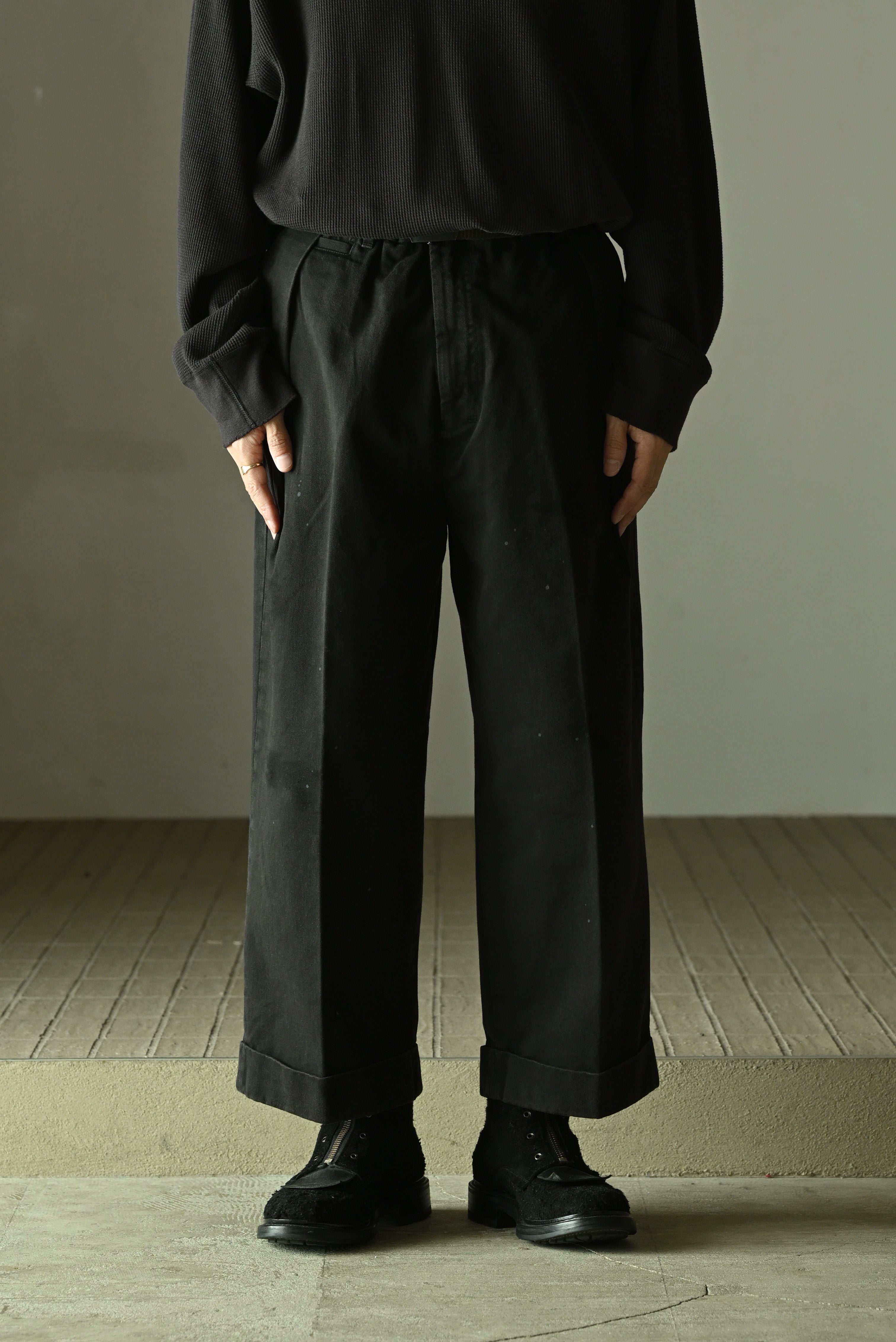 ANCELLM / DOUBLE-CUFF CHINO PANTS -BLACK