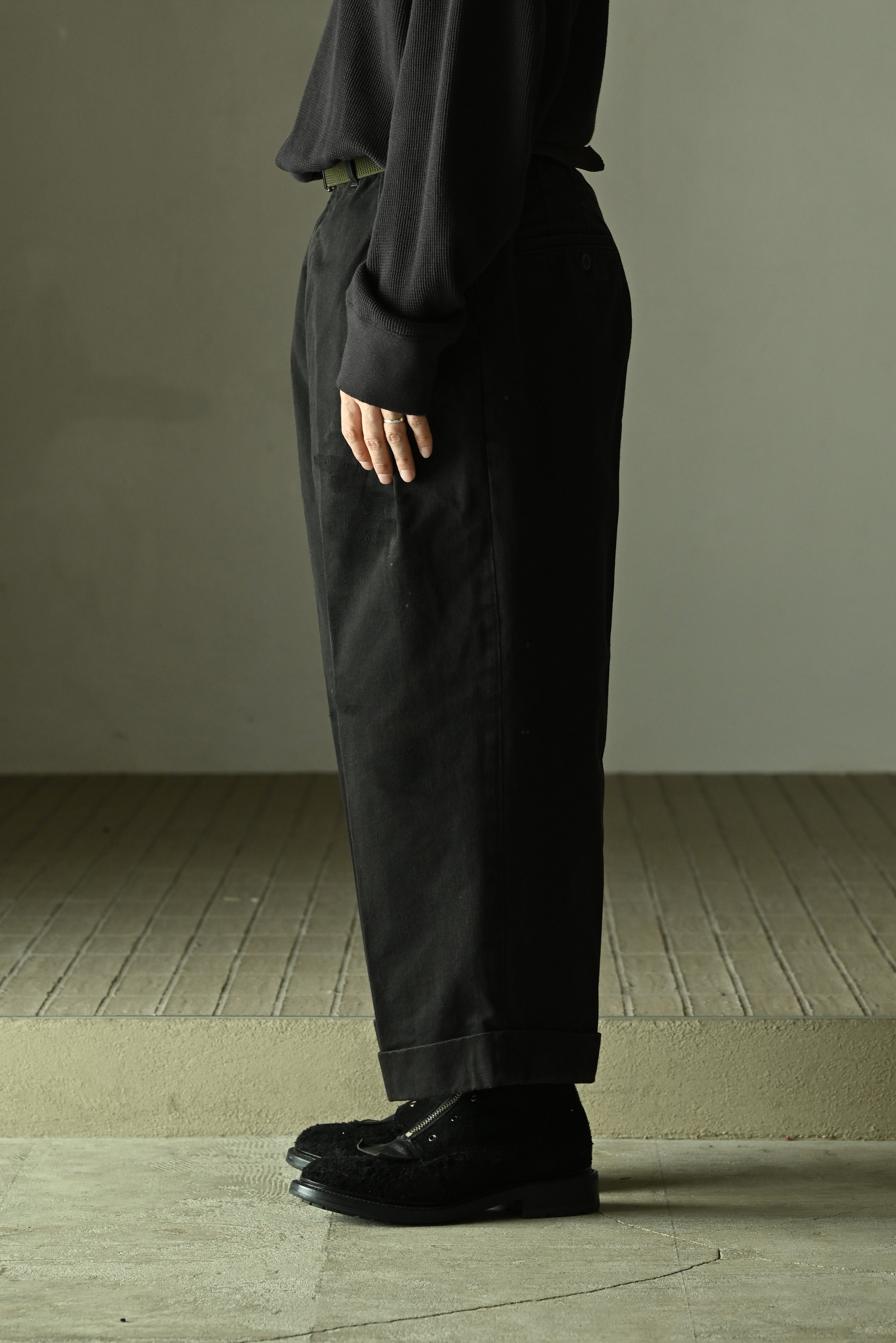 ANCELLM / DOUBLE-CUFF CHINO PANTS -BLACK