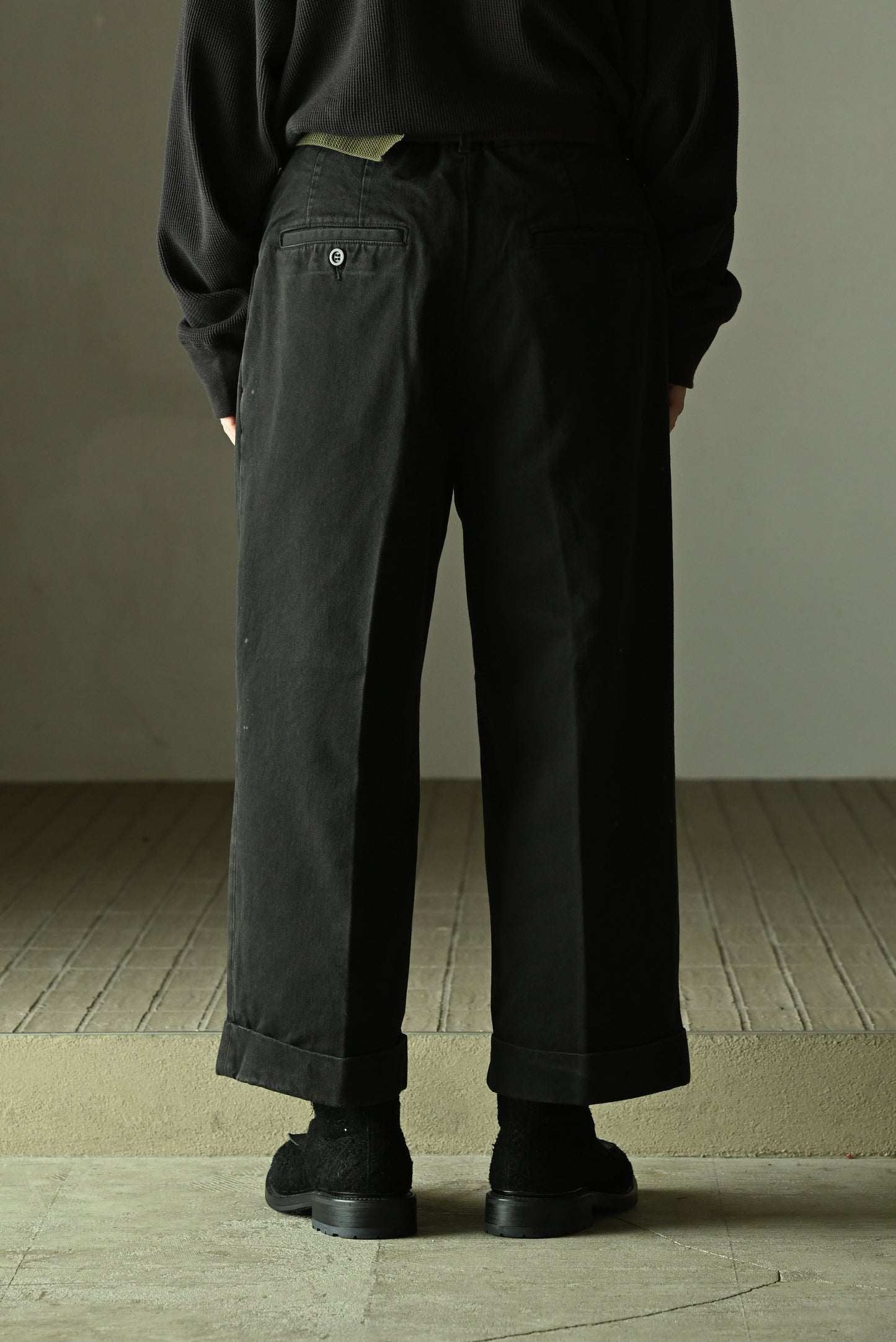 ANCELLM / DOUBLE-CUFF CHINO PANTS -BLACK