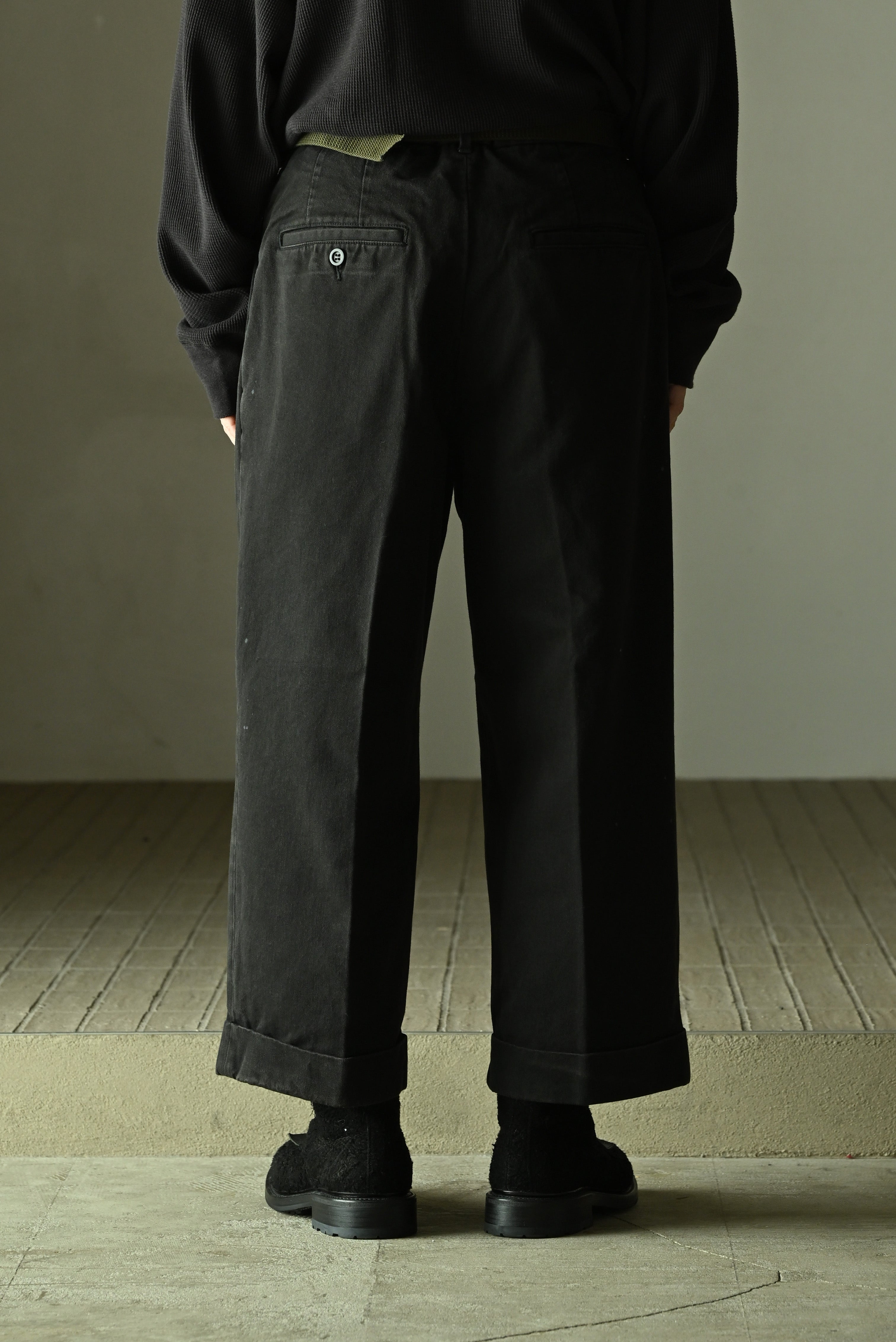 ANCELLM / DOUBLE-CUFF CHINO PANTS -BLACK