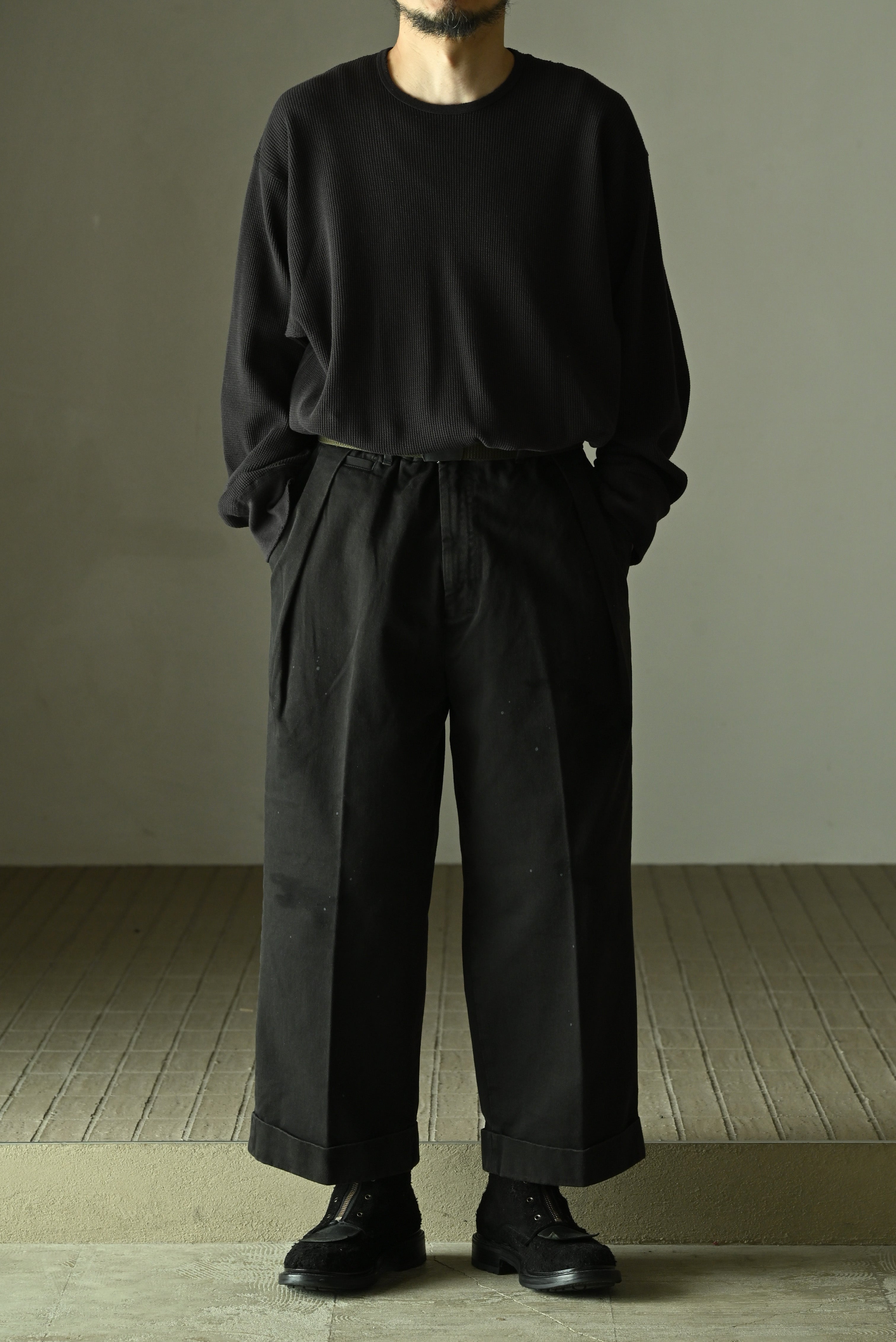 ANCELLM / DOUBLE-CUFF CHINO PANTS -BLACK