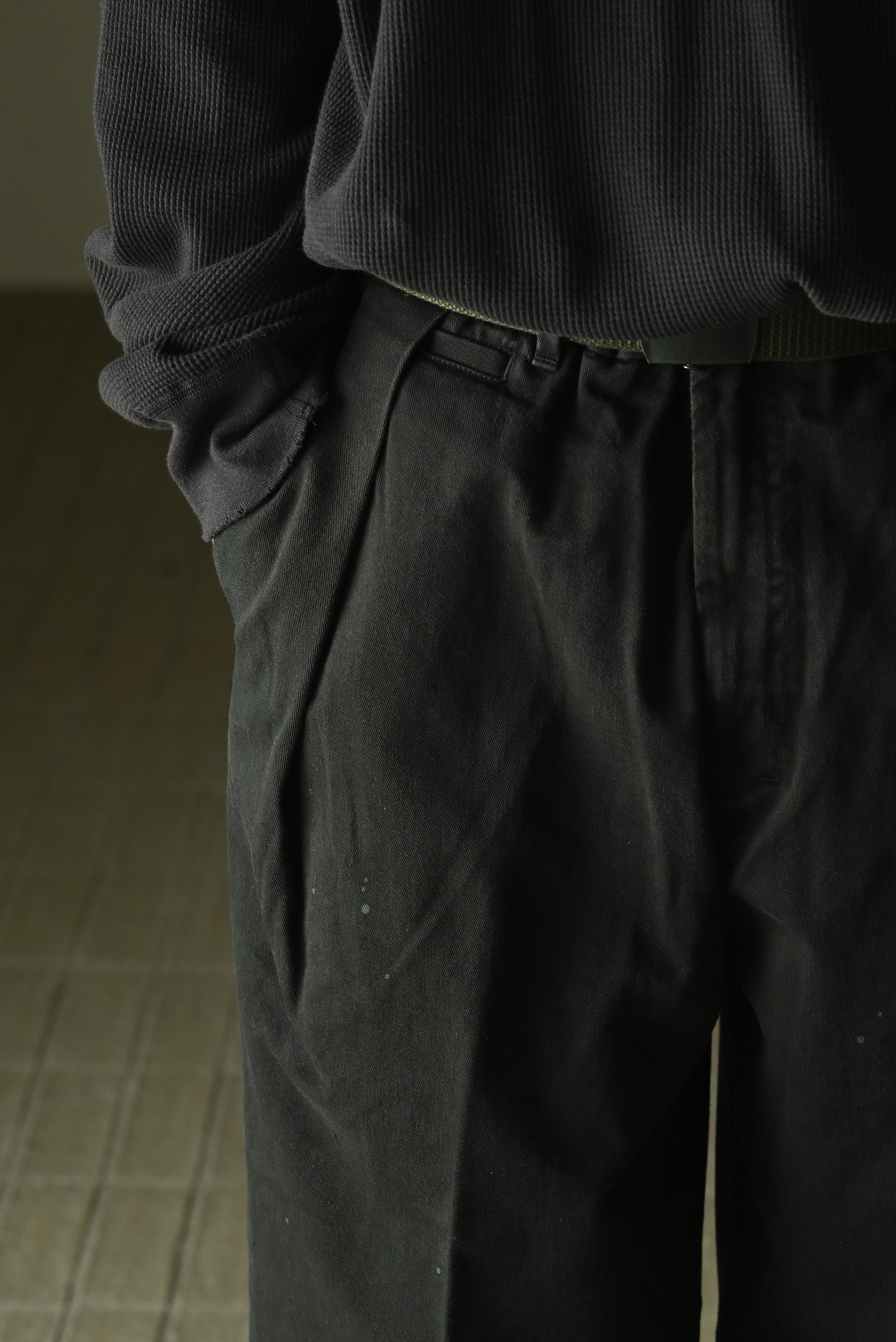 ANCELLM / DOUBLE-CUFF CHINO PANTS -BLACK