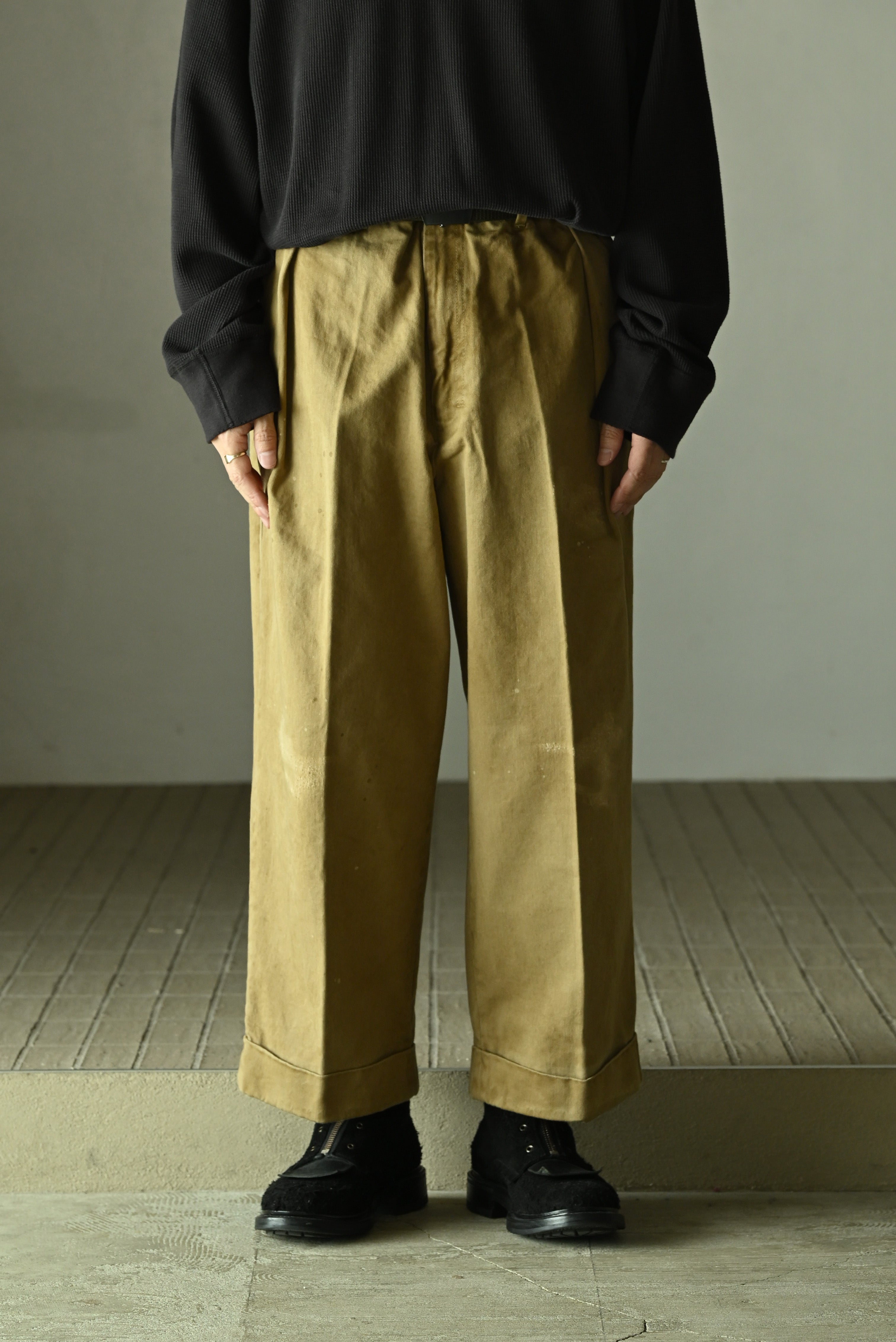 ANCELLM / DOUBLE-CUFF CHINO PANTS -BEIGE