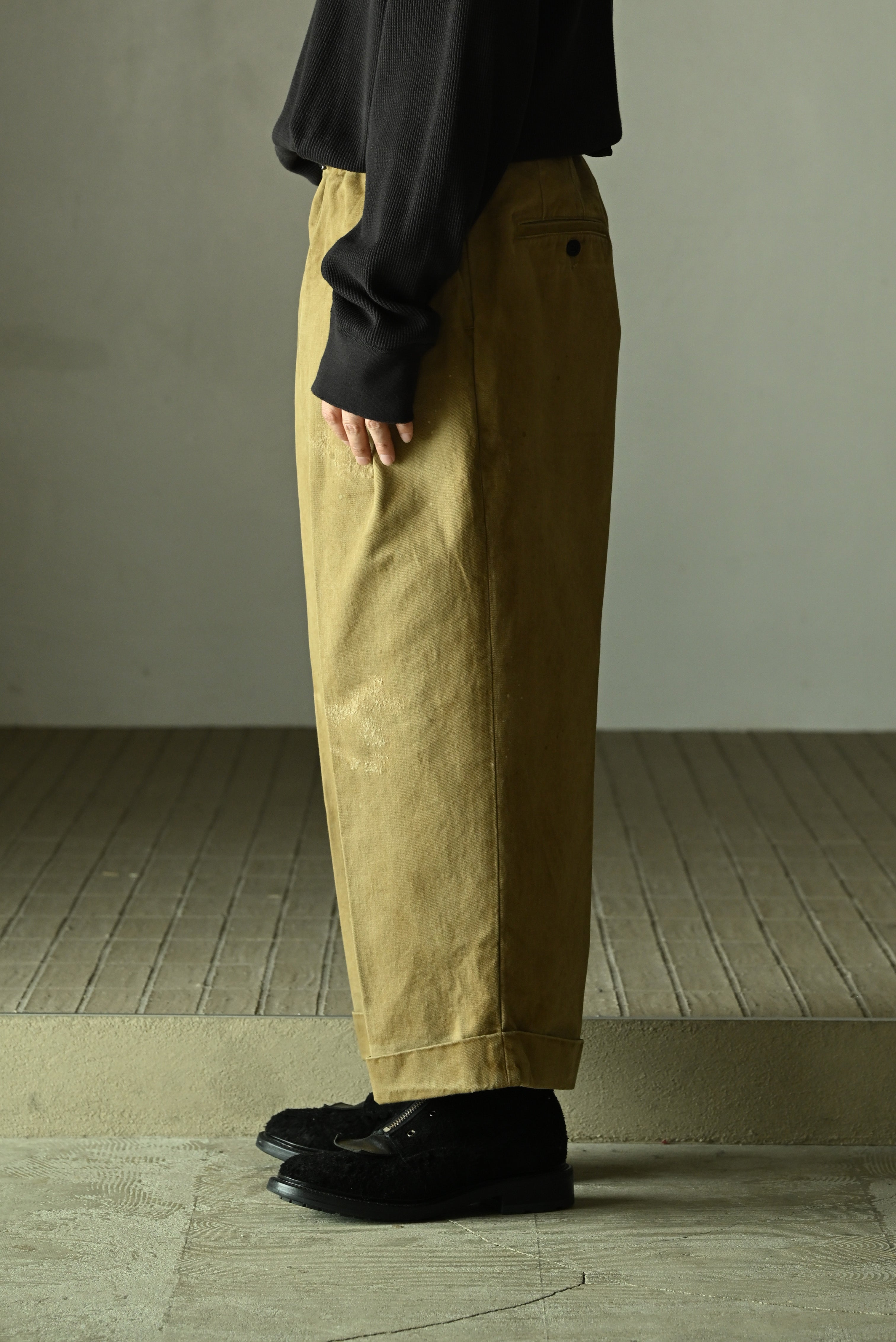 ANCELLM / DOUBLE-CUFF CHINO PANTS -BEIGE