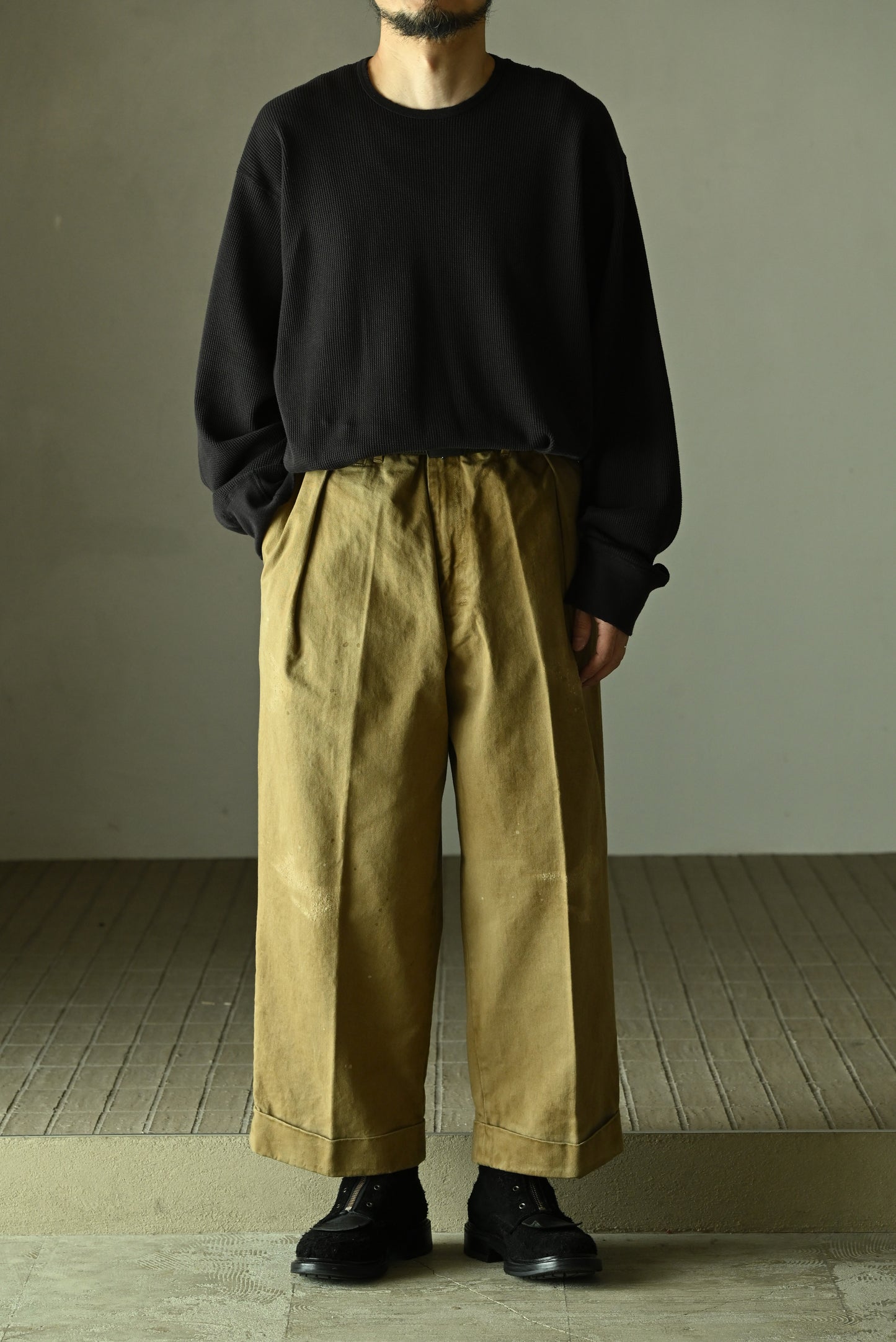 ANCELLM / DOUBLE-CUFF CHINO PANTS -BEIGE