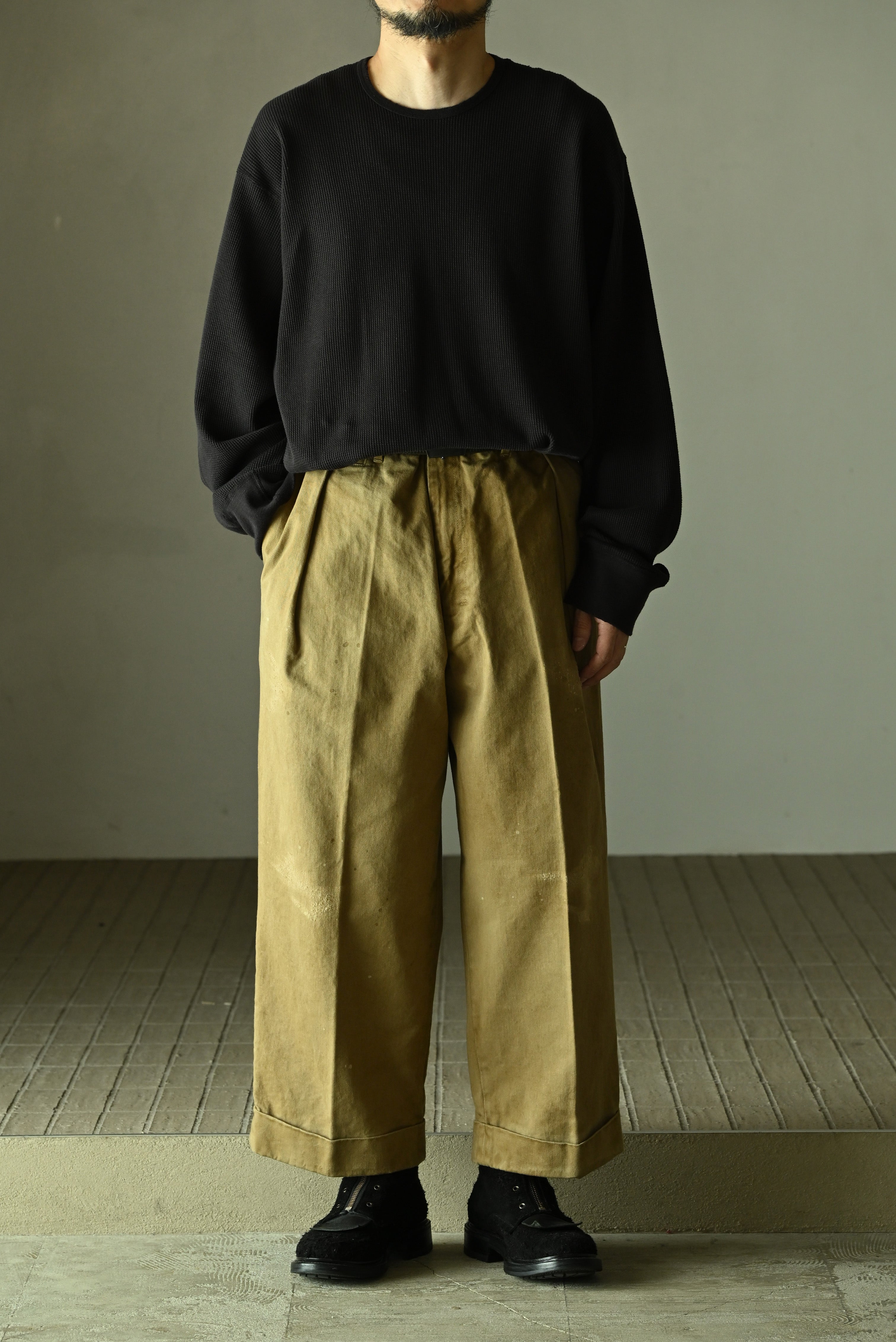 ANCELLM / DOUBLE-CUFF CHINO PANTS -BEIGE