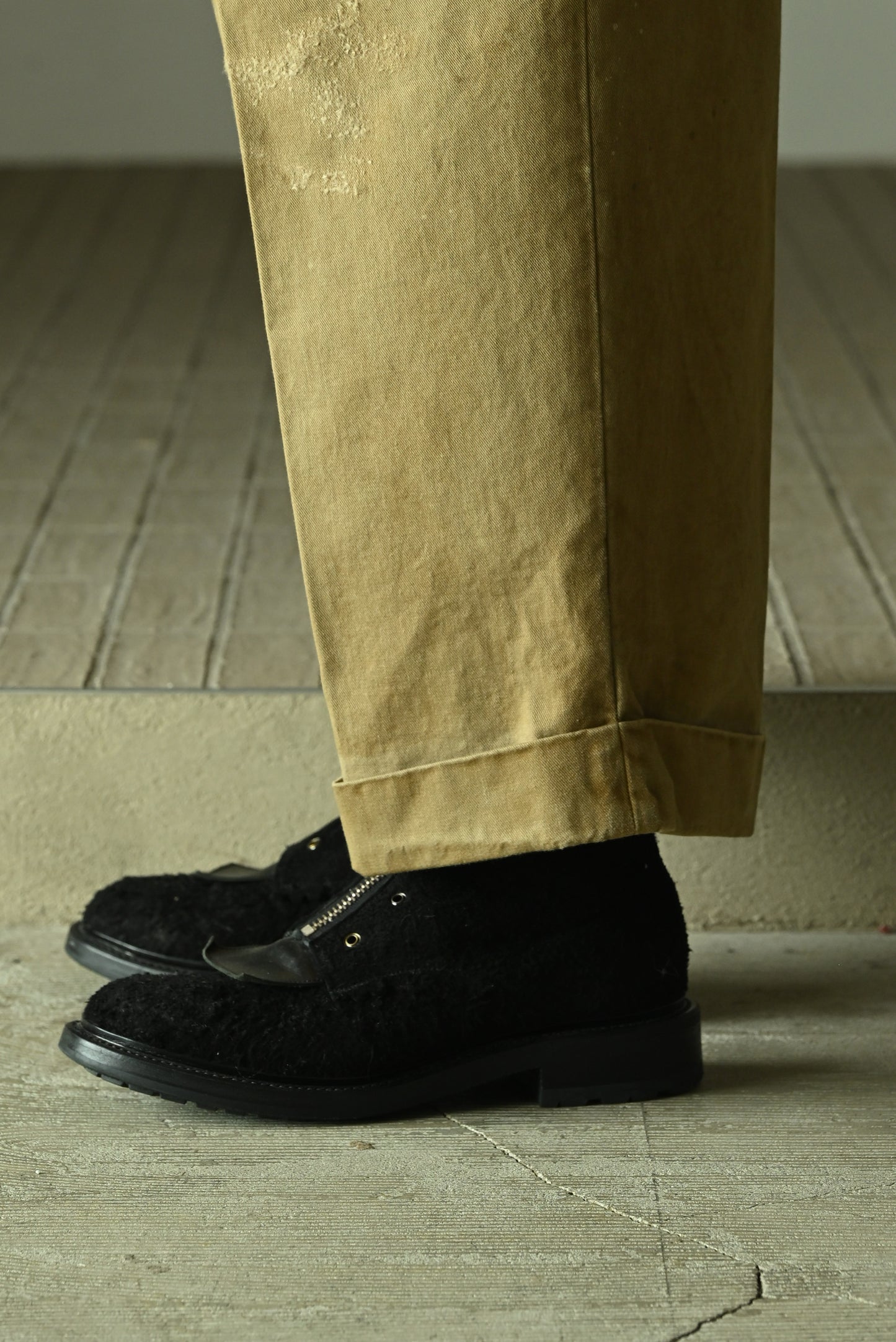 ANCELLM / DOUBLE-CUFF CHINO PANTS -BEIGE