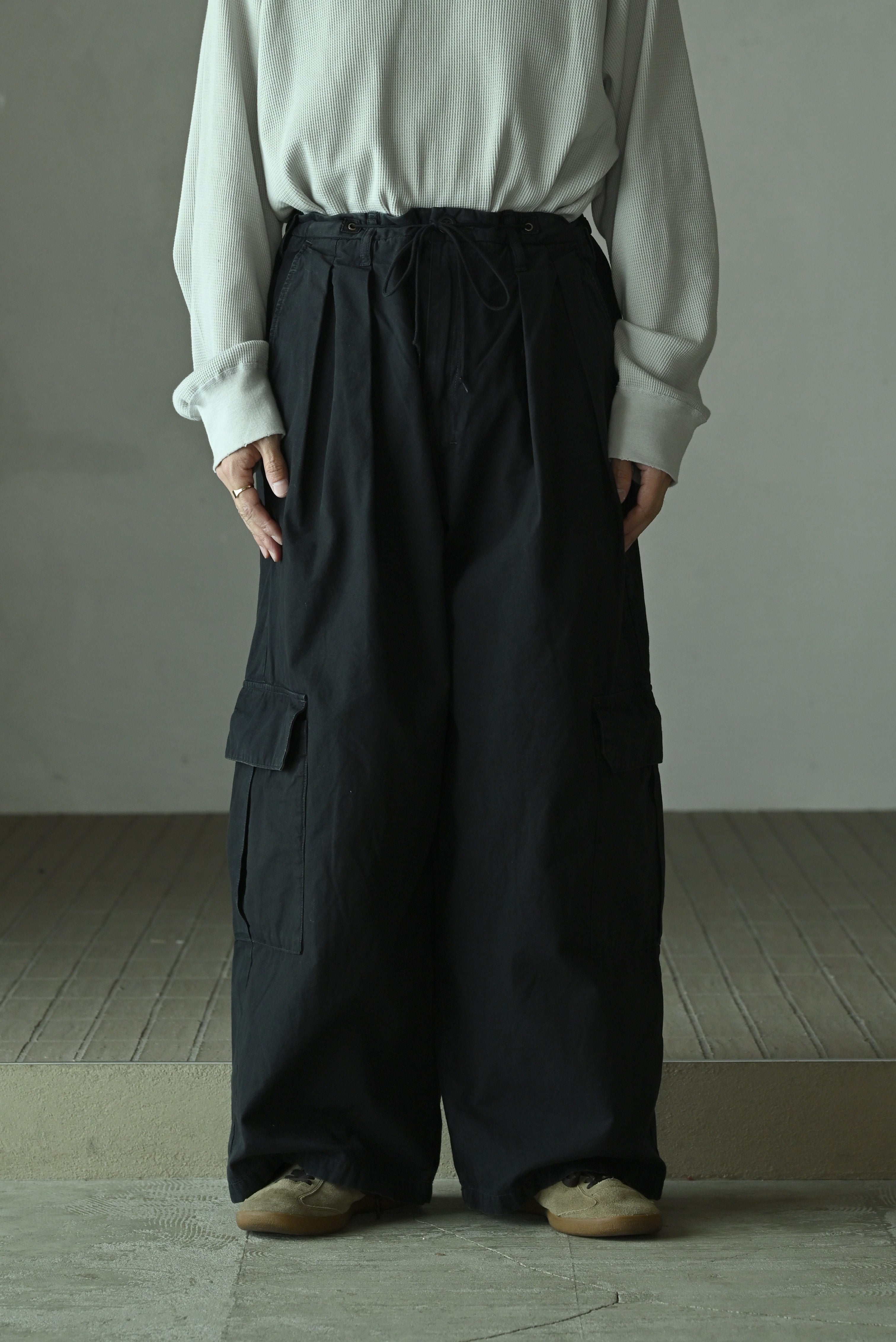 ANCELLM / POPLIN CARGO PANTS -BLACK