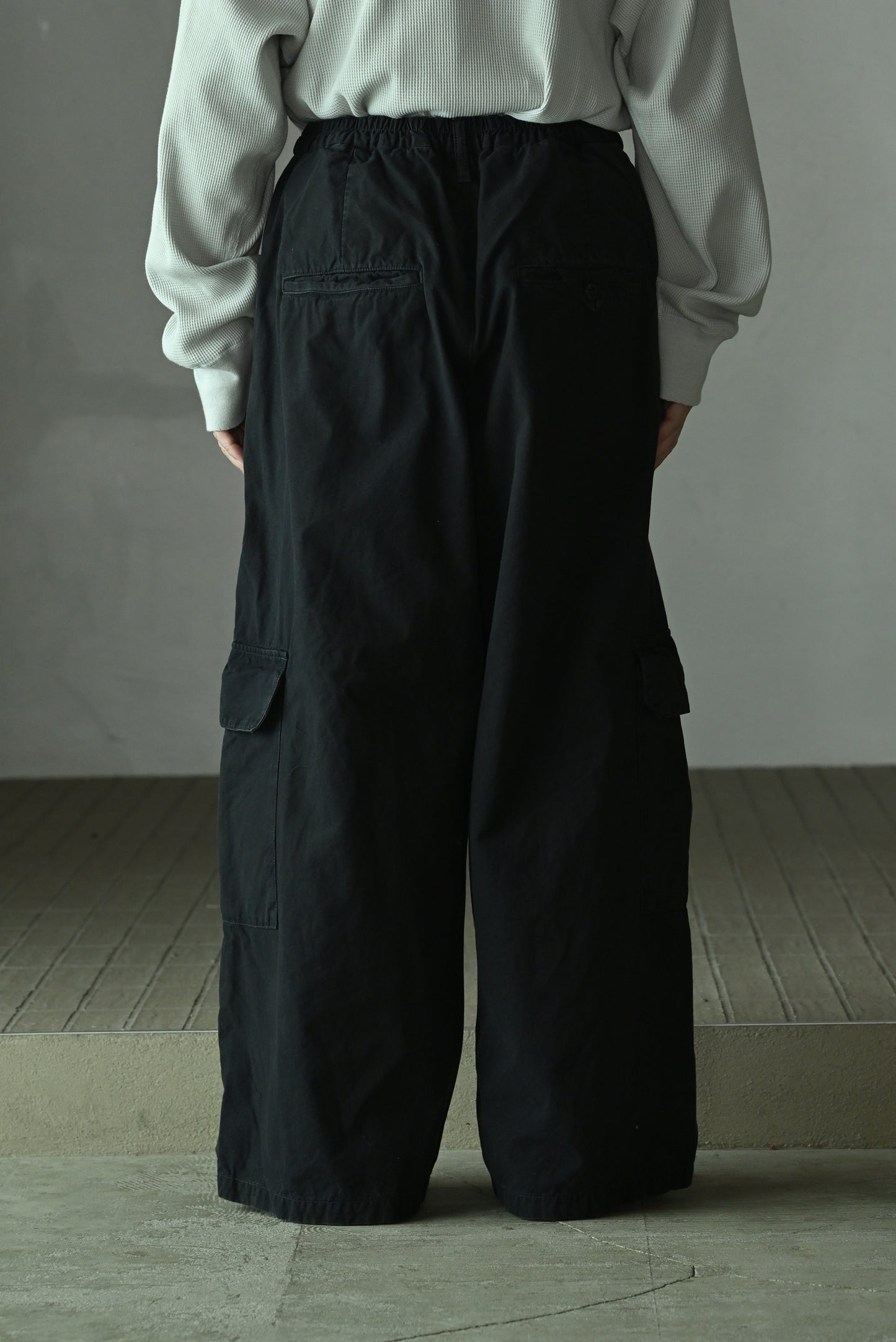 ANCELLM / POPLIN CARGO PANTS -BLACK