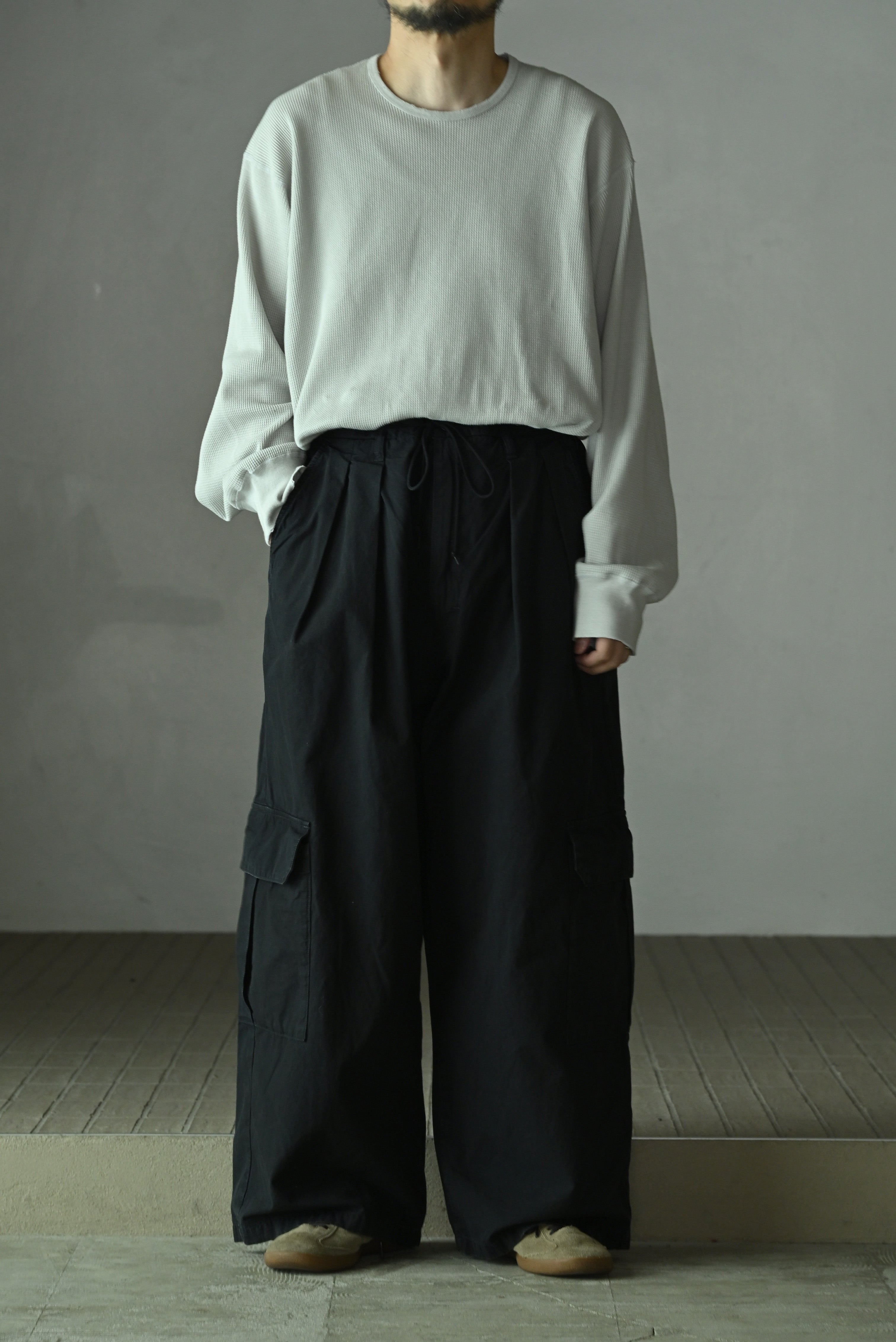 ANCELLM / POPLIN CARGO PANTS -BLACK