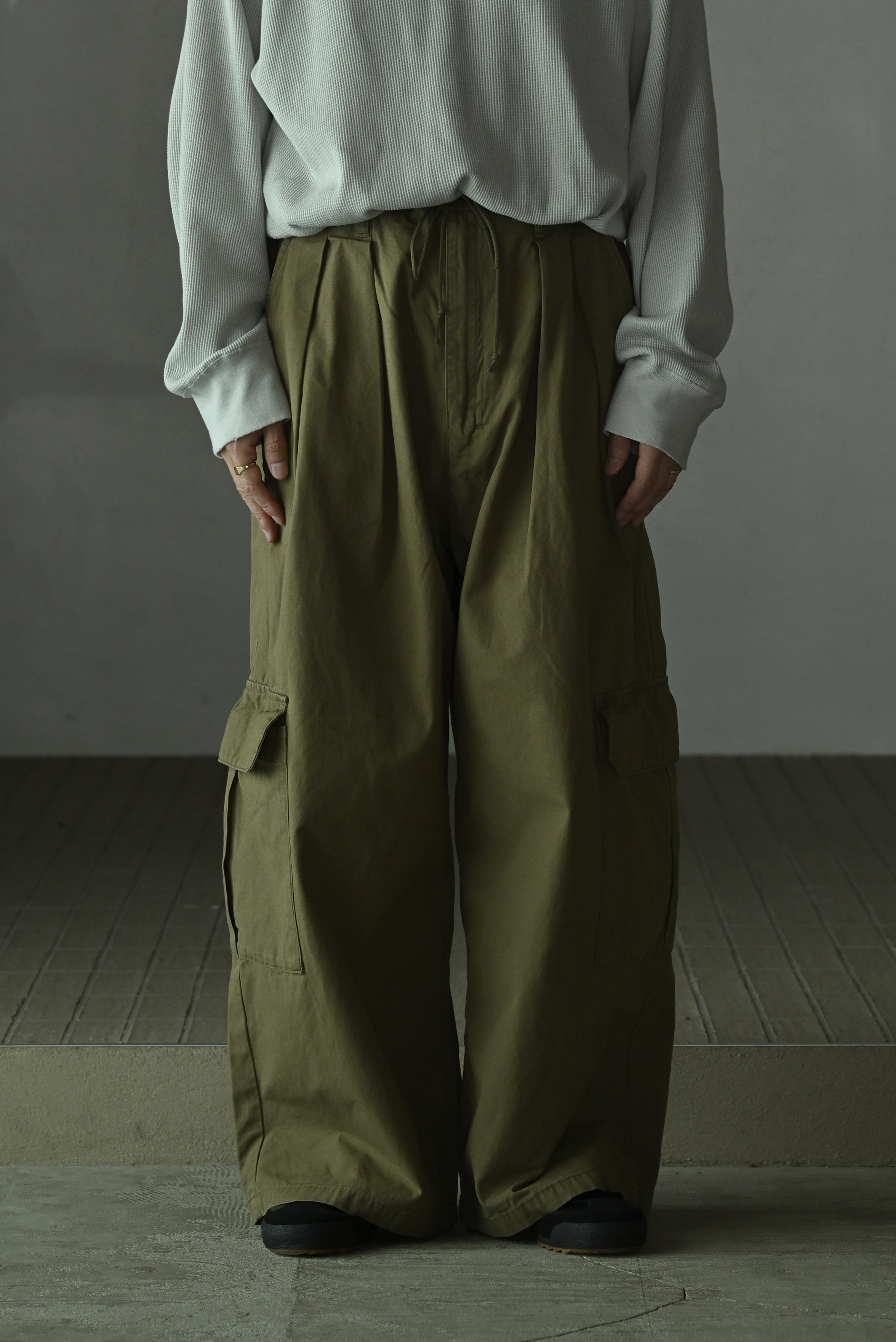 ANCELLM / POPLIN CARGO PANTS -OLIVE