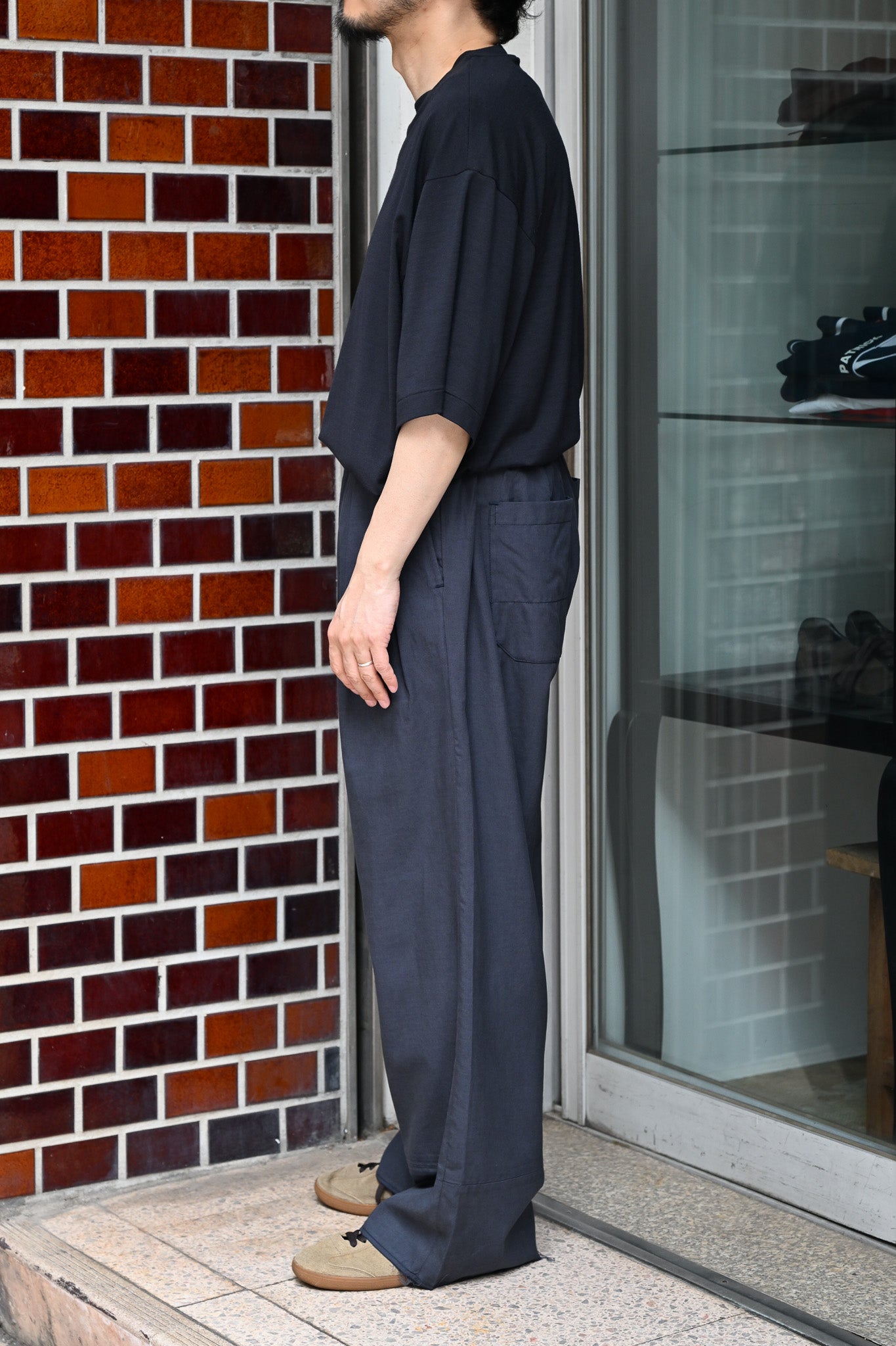 ANCELLM / L/C TUCK EASY PANTS -NAVY