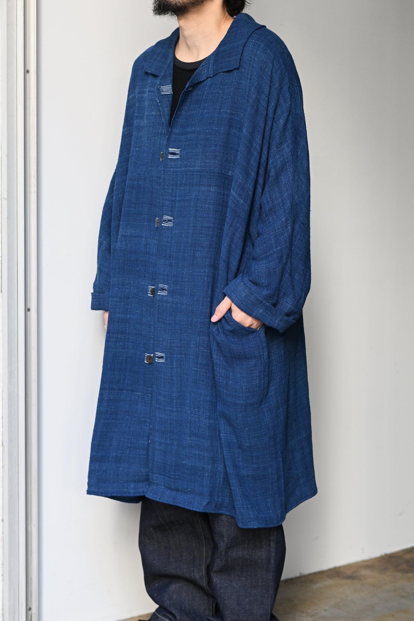 MITTAN / CT-51 エリ蚕先染め手織コート -藍