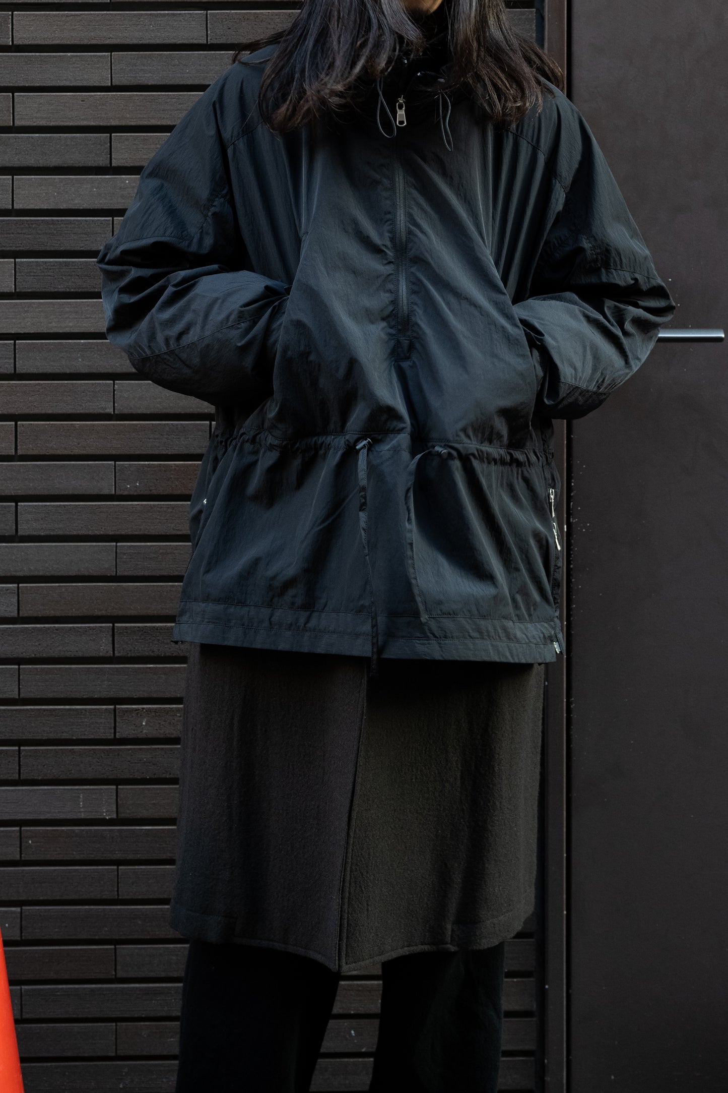 ANCELLM / EX. 大きいサイズ NYLON PULLOVER JACKET -BLACK