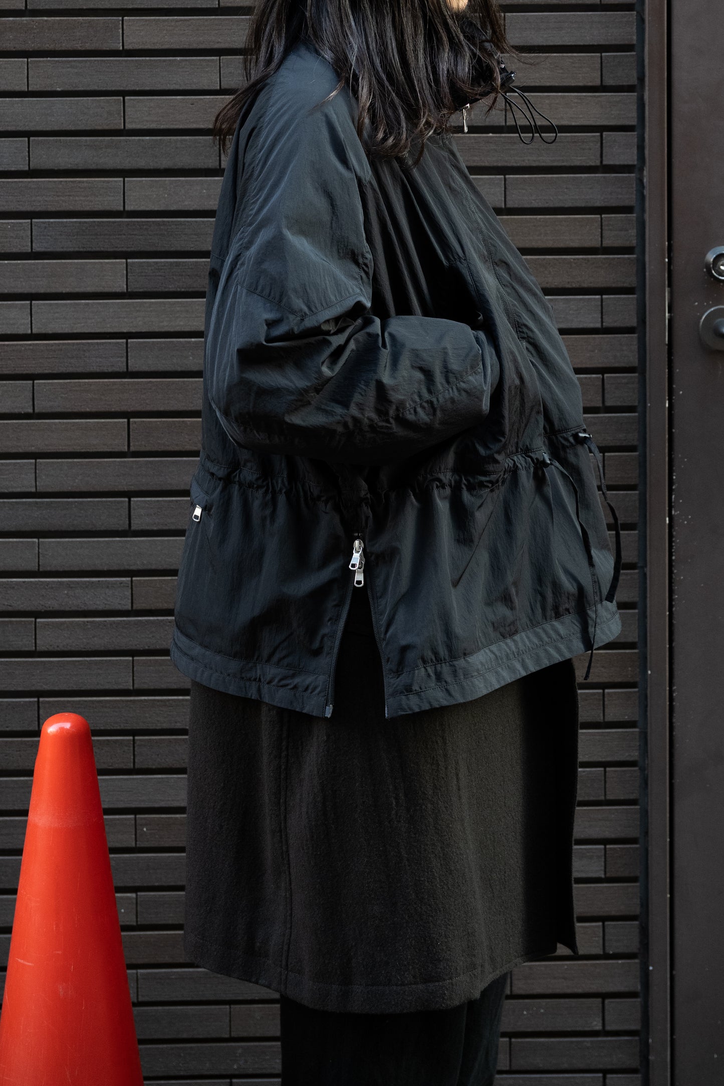 ANCELLM / EX. 大きいサイズ NYLON PULLOVER JACKET -BLACK