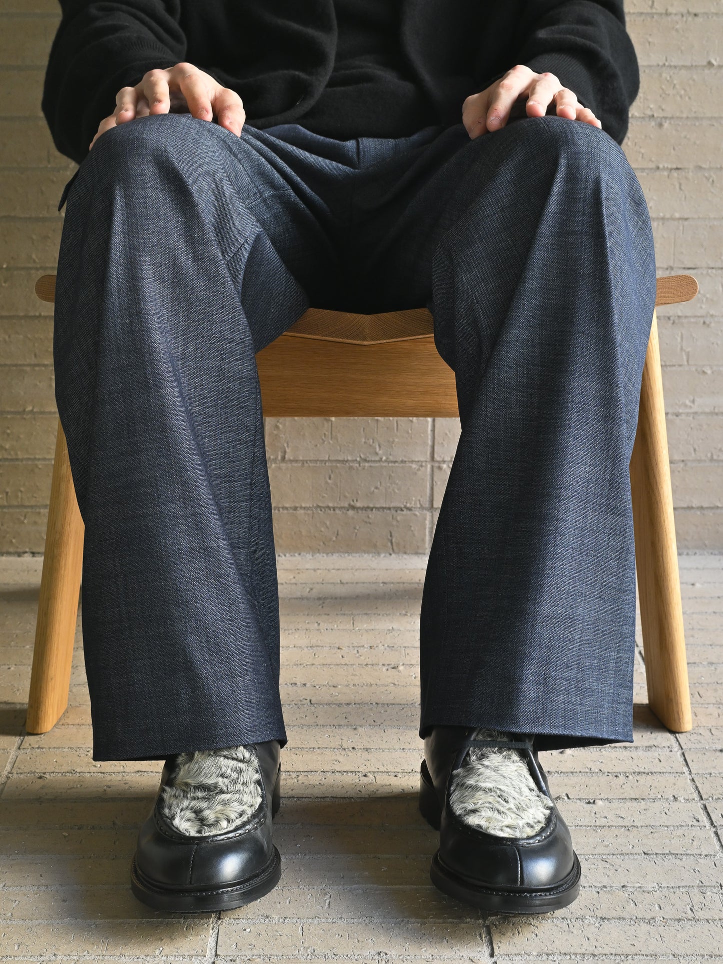 m's braque / exclusive / BELTED TUCKED BAGGY PANTS -NAVY