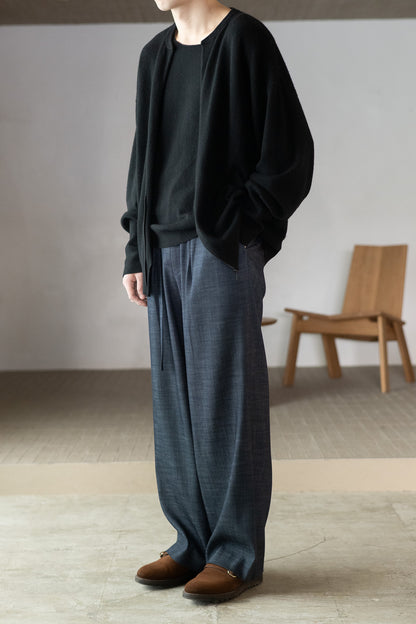 m's braque / exclusive / BELTED TUCKED BAGGY PANTS -NAVY