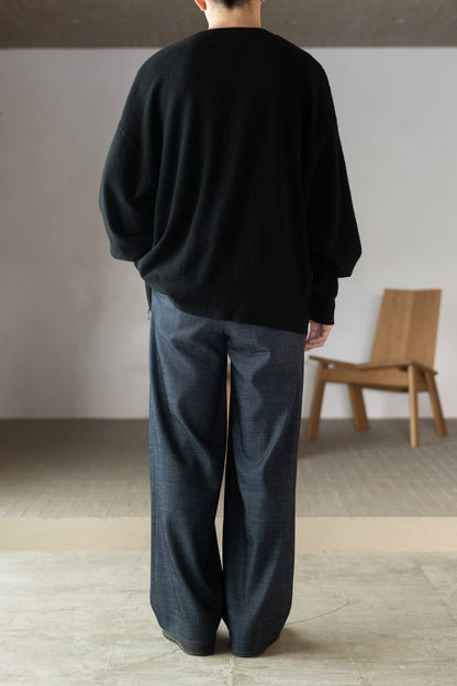 m's braque / exclusive / BELTED TUCKED BAGGY PANTS -NAVY