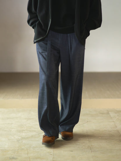 m's braque / exclusive / BELTED TUCKED BAGGY PANTS -NAVY