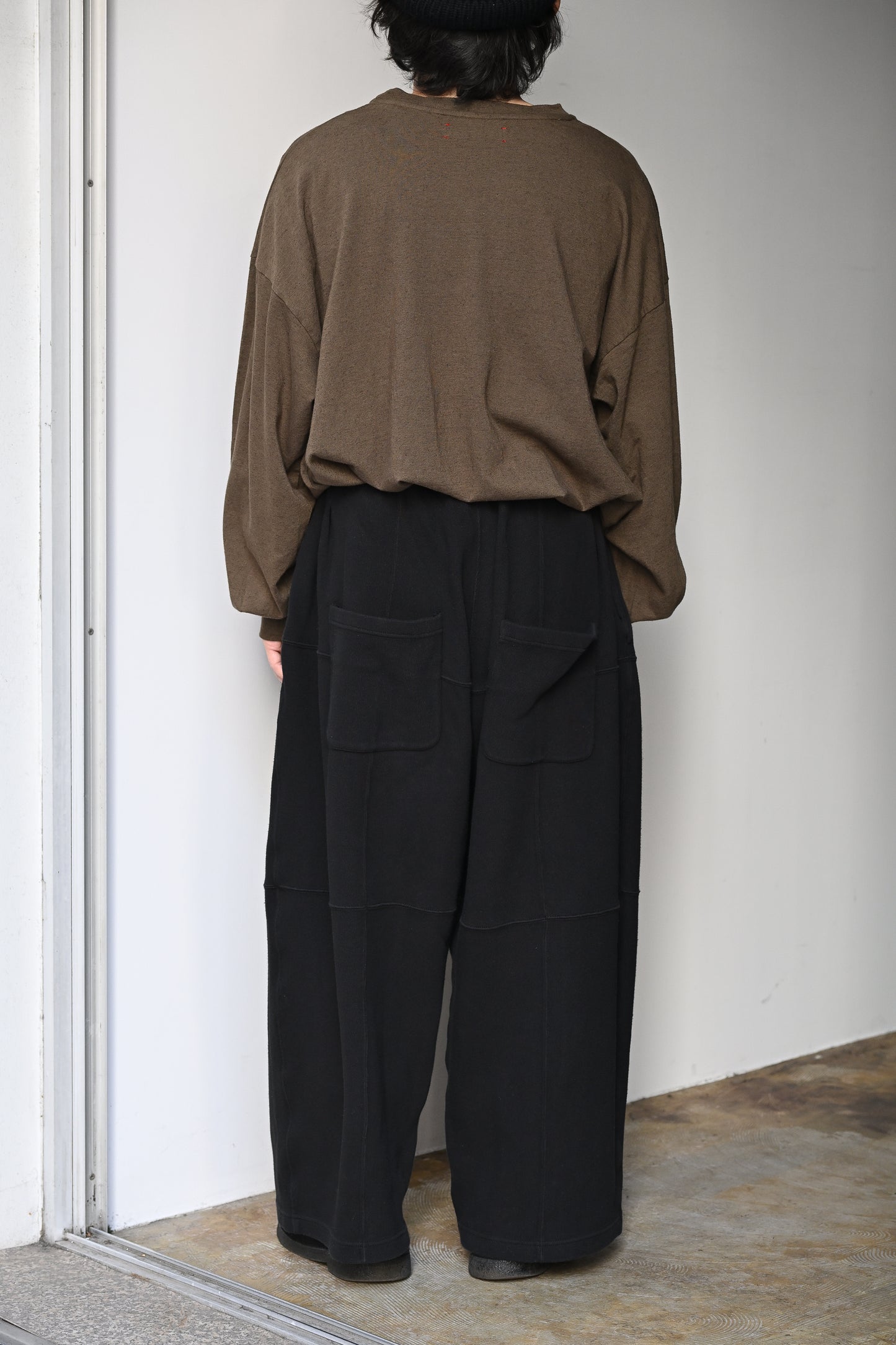 ANCELLM / SMOOTH PANEL WIDE SLACKS -BLACK