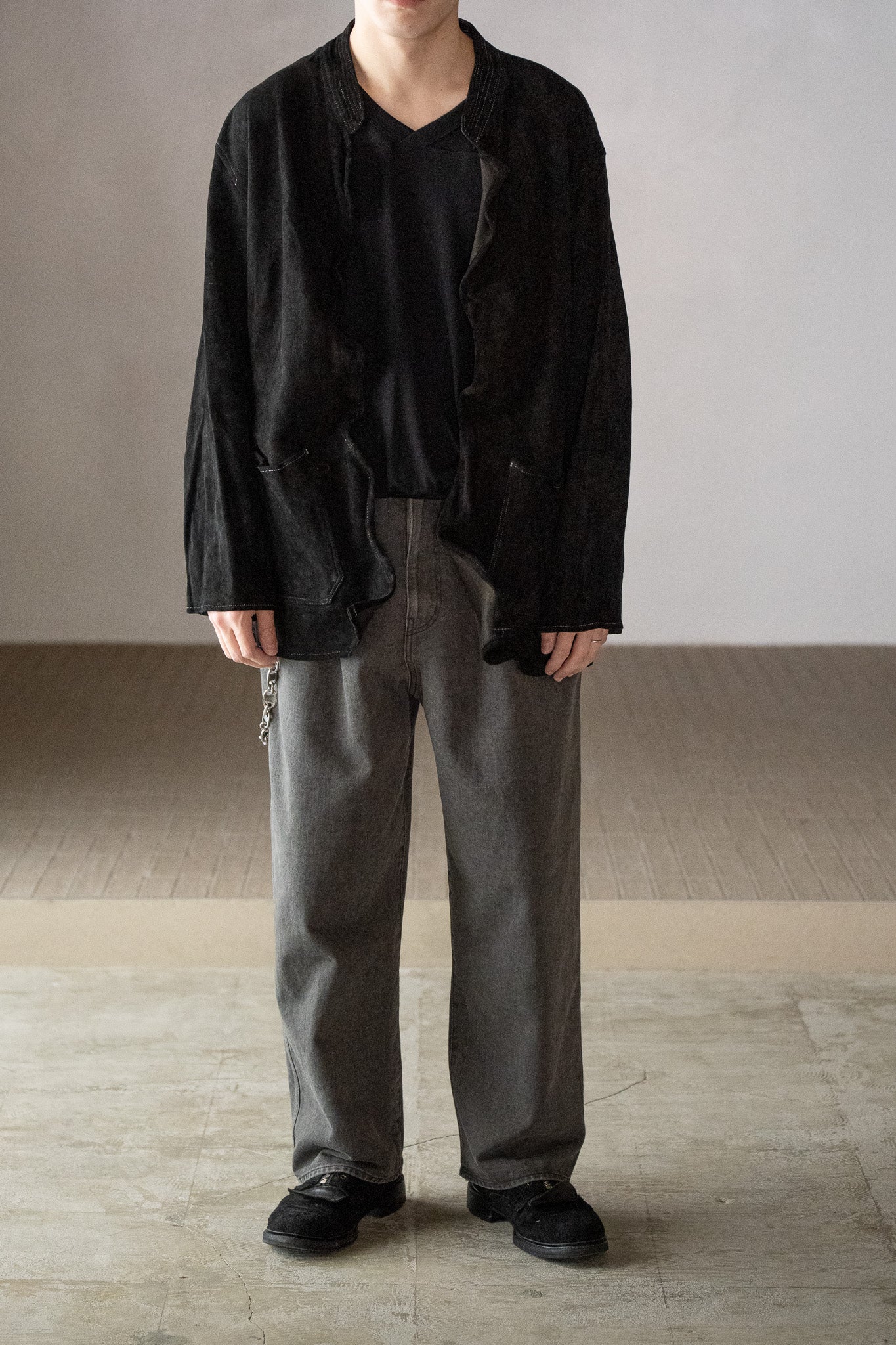 barbell object / dyed leather jkt -黒