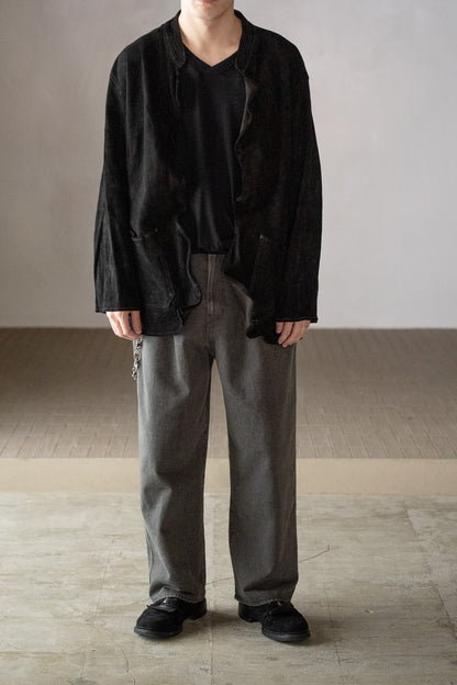 barbell object / dyed leather jkt -黒
