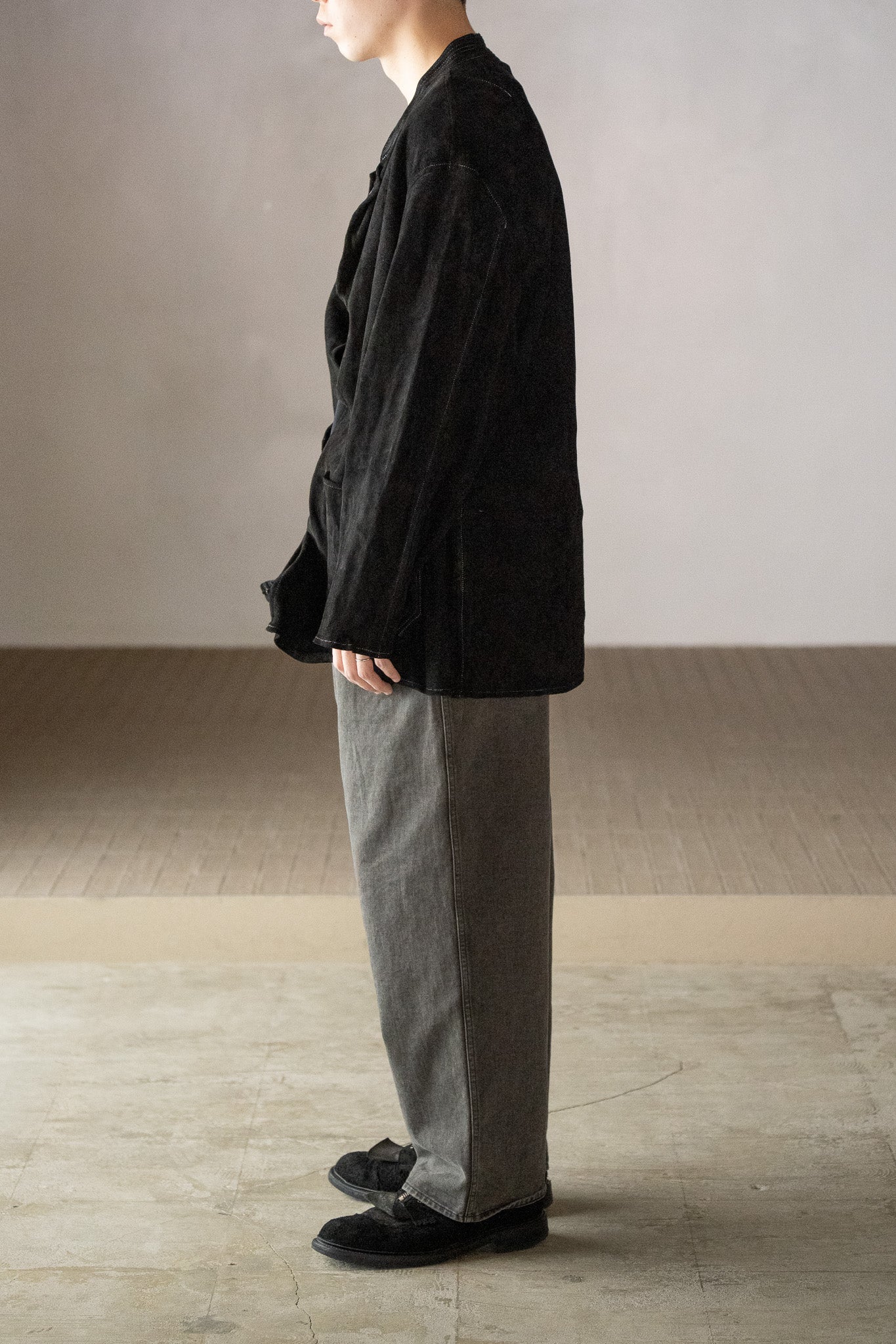 barbell object / dyed leather jkt -黒