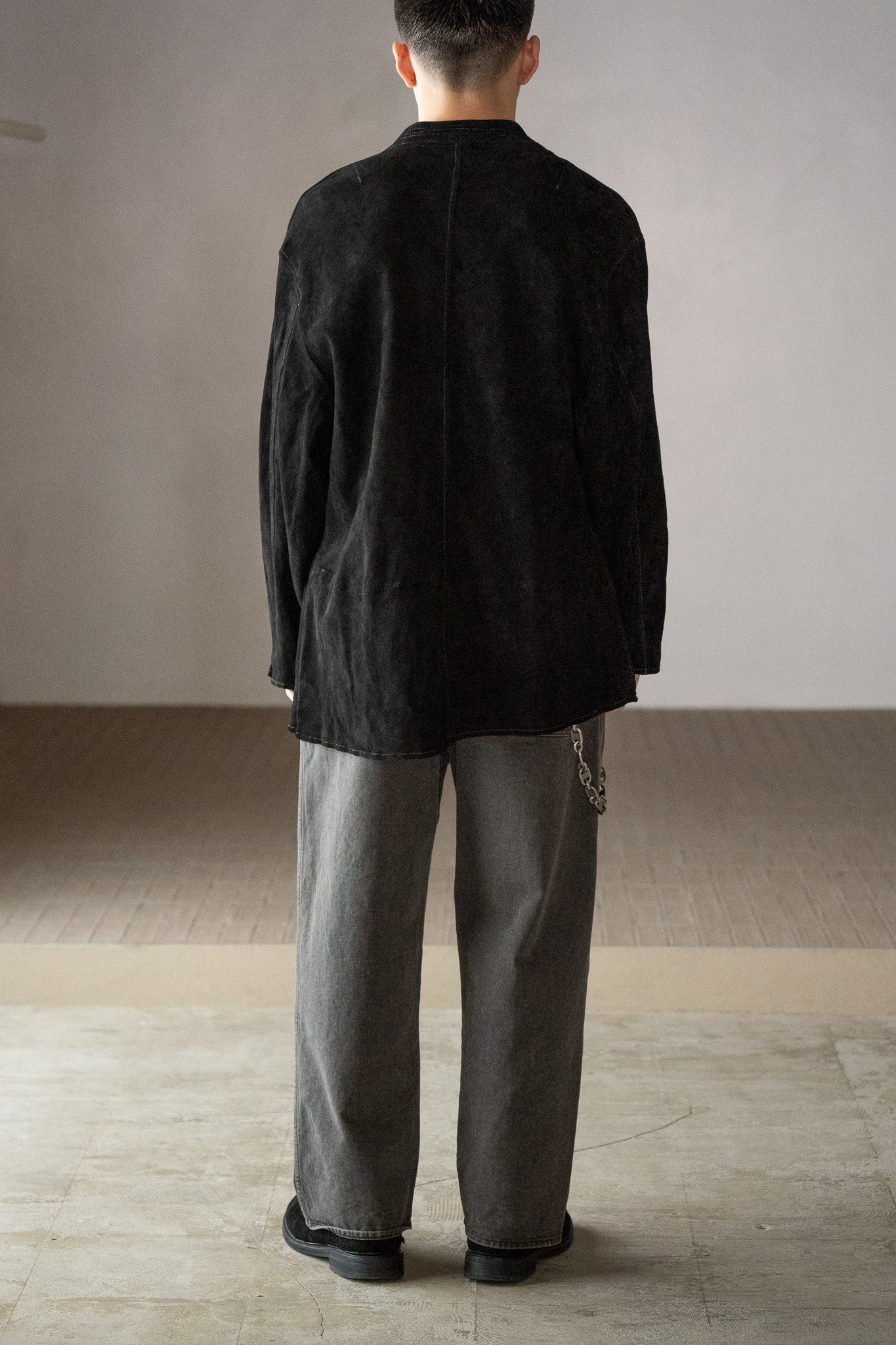 barbell object / dyed leather jkt -黒