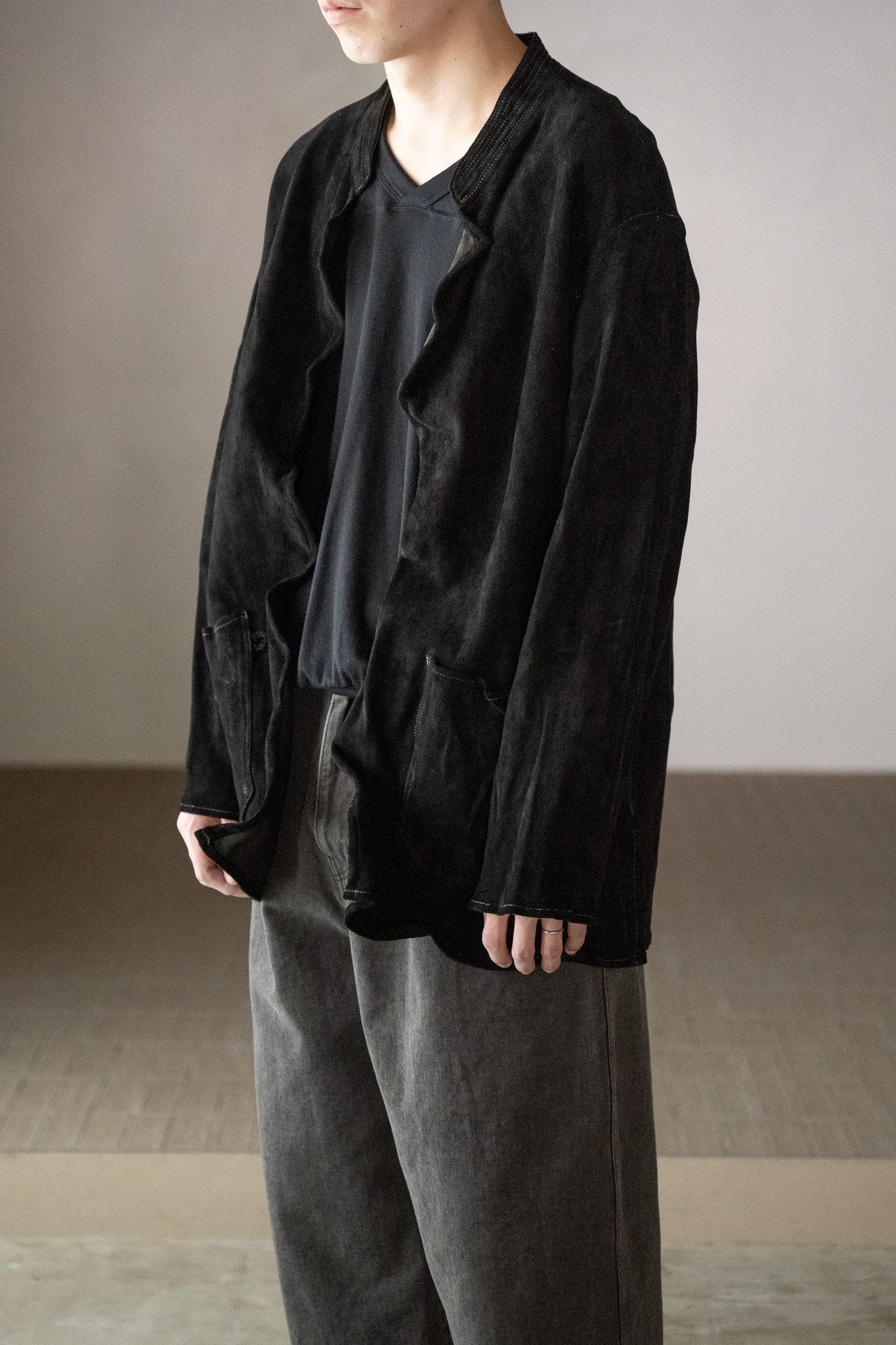 barbell object / dyed leather jkt -黒